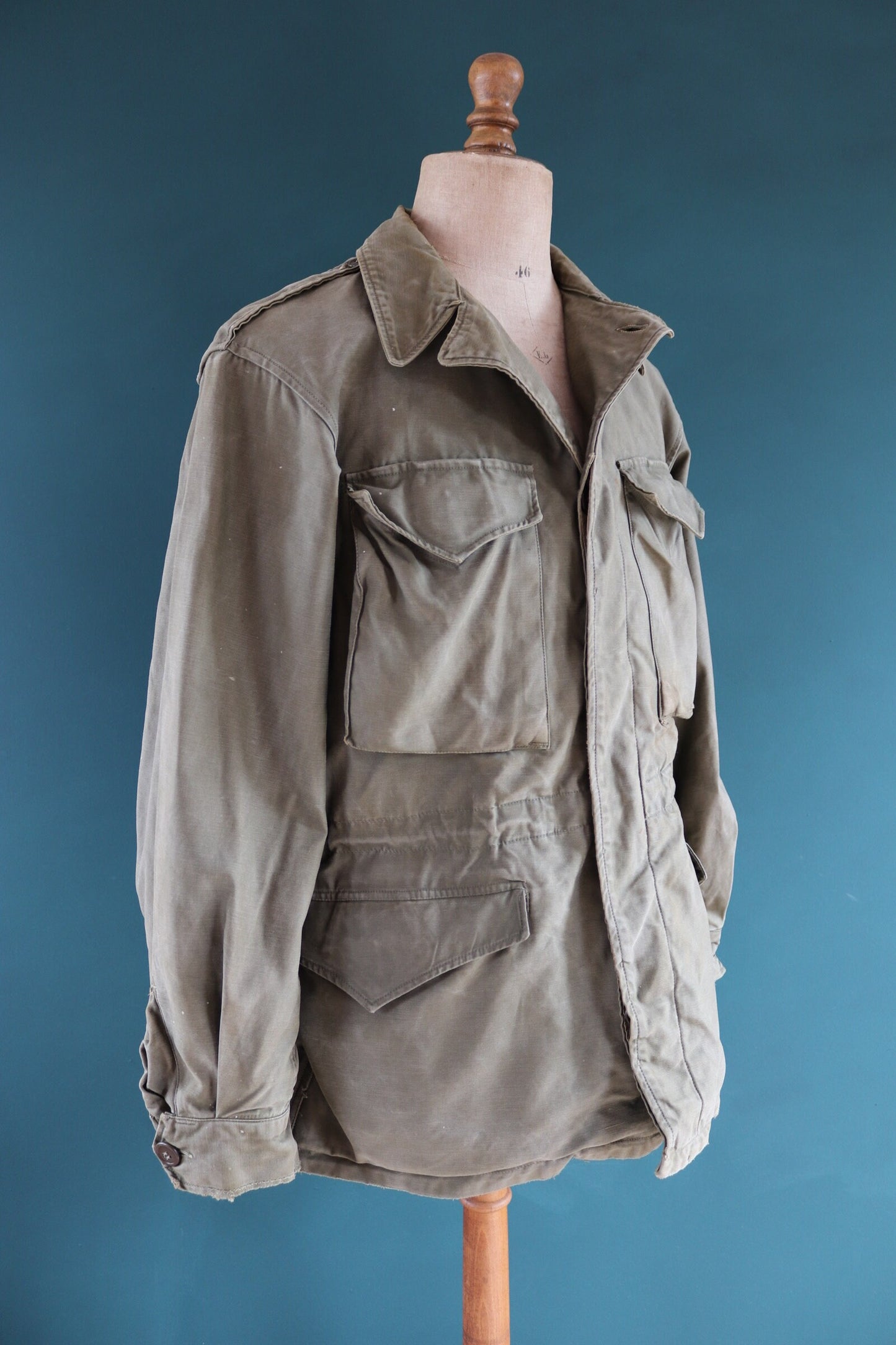 Vintage 1940s 40s US army military M-43 M43 M 43 field utility jacket olive green WW2 45” chest