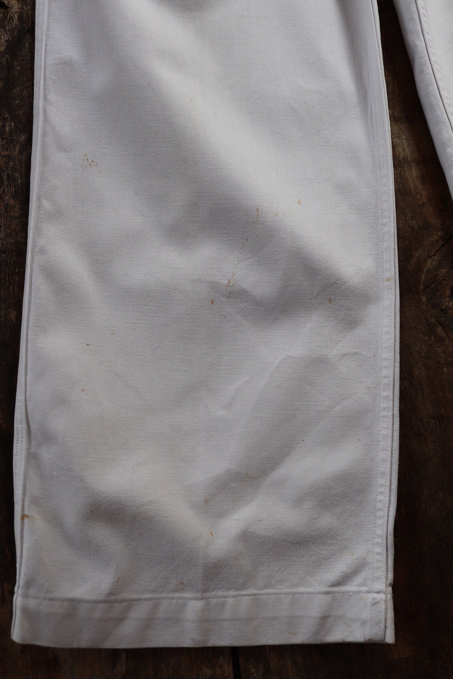 Vintage French white cotton naval trousers - 1950s 60s fall front wide leg pants - Marine Nationale - 31” x 28” - riviera beach
