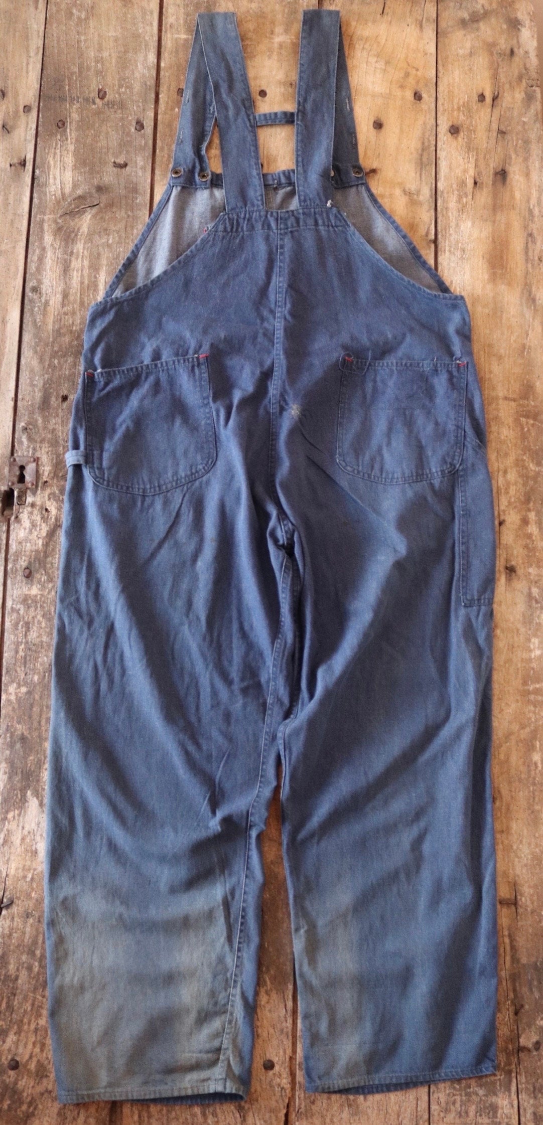 Vintage 1970s 70s 1980s 80s indigo blue denim overalls dungarees bib brace workwear work chore 44” x 32” selvedge H back
