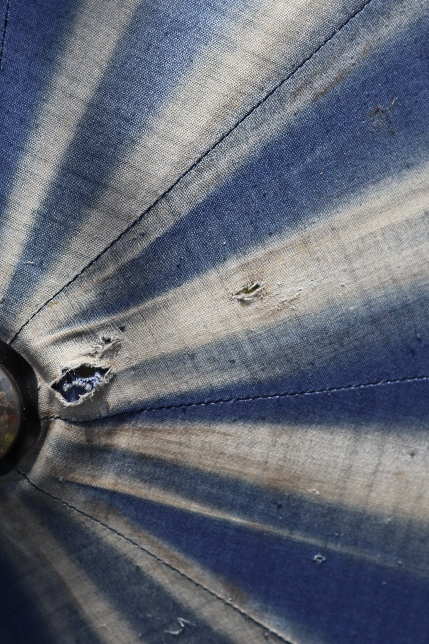 Vintage French garden parasol umbrella workwear 1920s 1930s shepherd sun faded indigo work chore farm patio