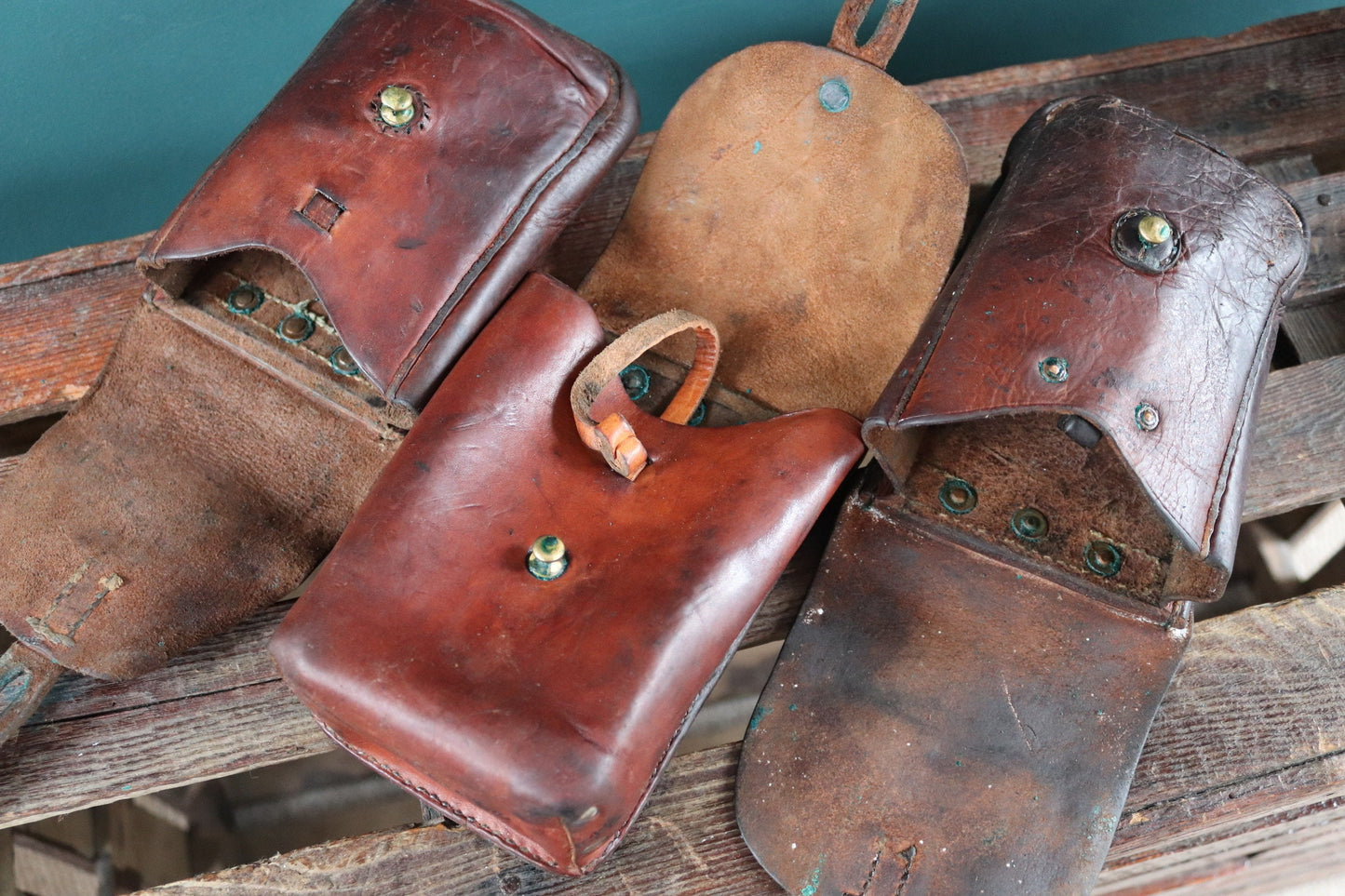 Vintage brown leather bag pouch hip belt 1930s 30s 1940s Swedish army military tool hand stitched riveted festival garden