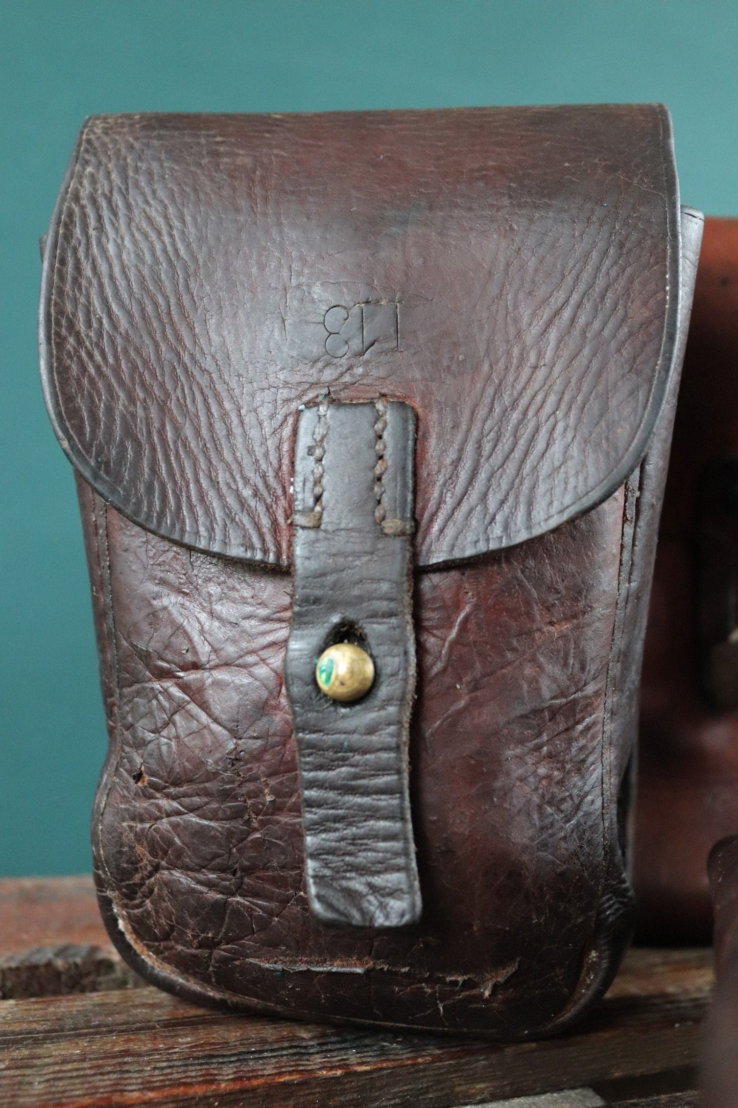 Vintage brown leather bag pouch hip belt 1930s 30s 1940s Swedish army military tool hand stitched riveted festival garden