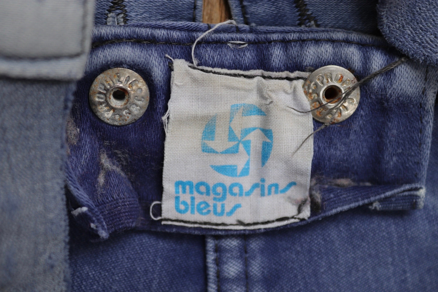 Vintage 1960s 1970s French dungarees blue moleskin overalls work chore workwear patched faded darned 40” 42” x 24”
