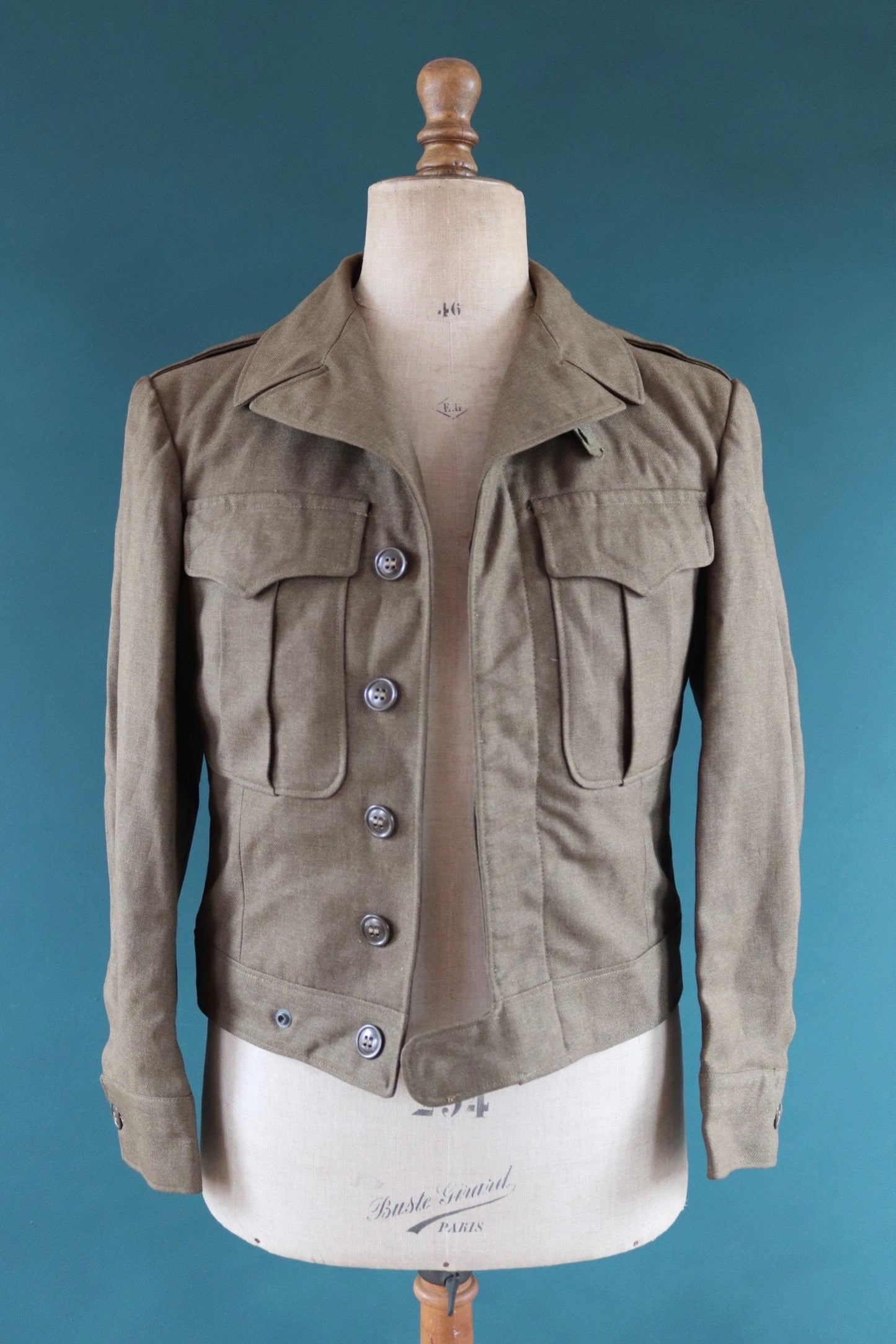 Vintage 1940s Ike jacket - WW2 US army - military field blouson - khaki wool - 40" chest