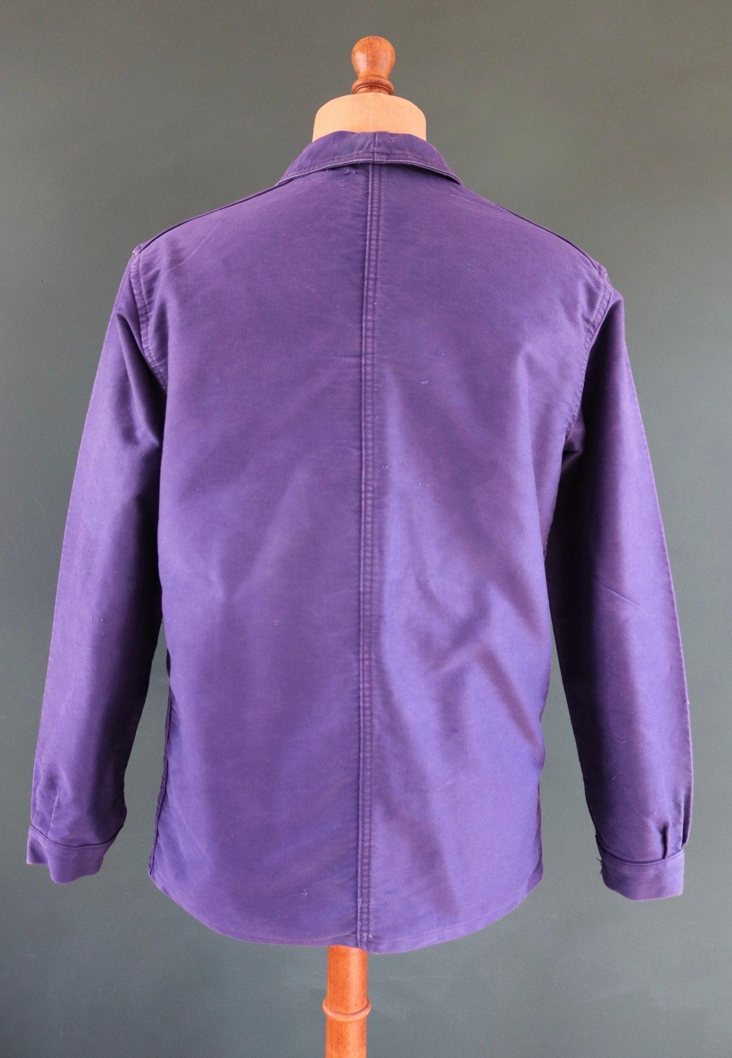 Vintage French blue chore jacket 1950s workwear Le Diable Rouge moleskin work faded 44” chest bleu de travail