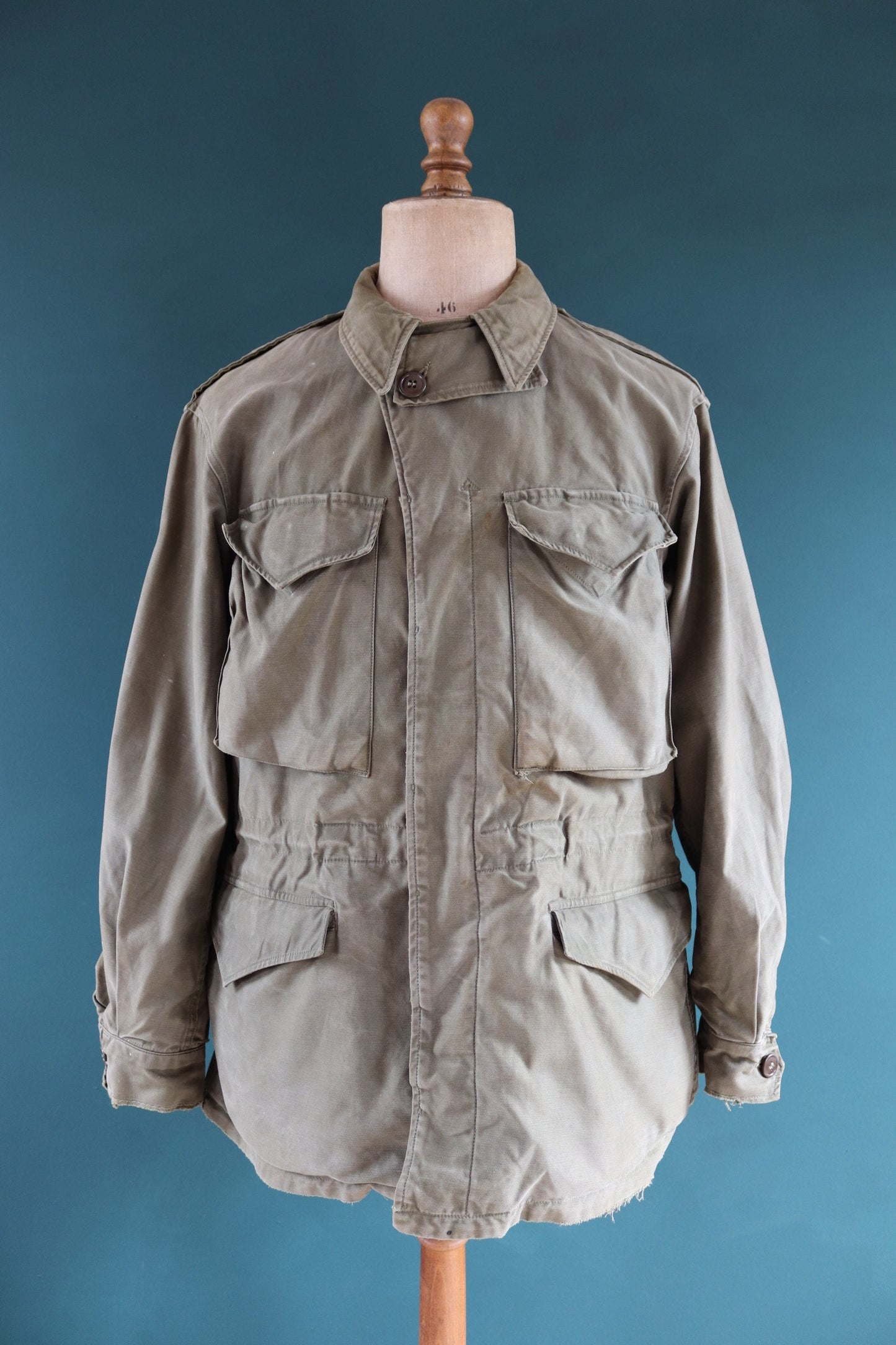 Vintage 1940s 40s US army military M-43 M43 M 43 field utility jacket olive green WW2 45” chest
