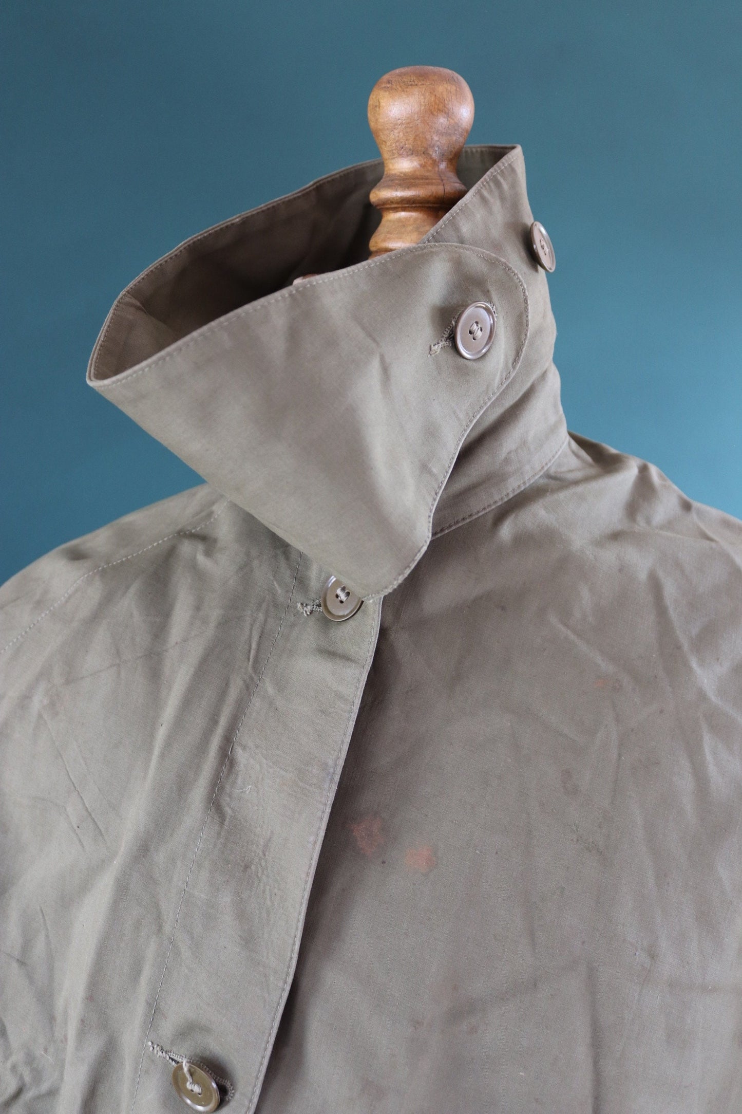 Vintage 1950s British army gas cape - waterproof poncho - rubberised cotton - khaki green - rainproof walking - size free