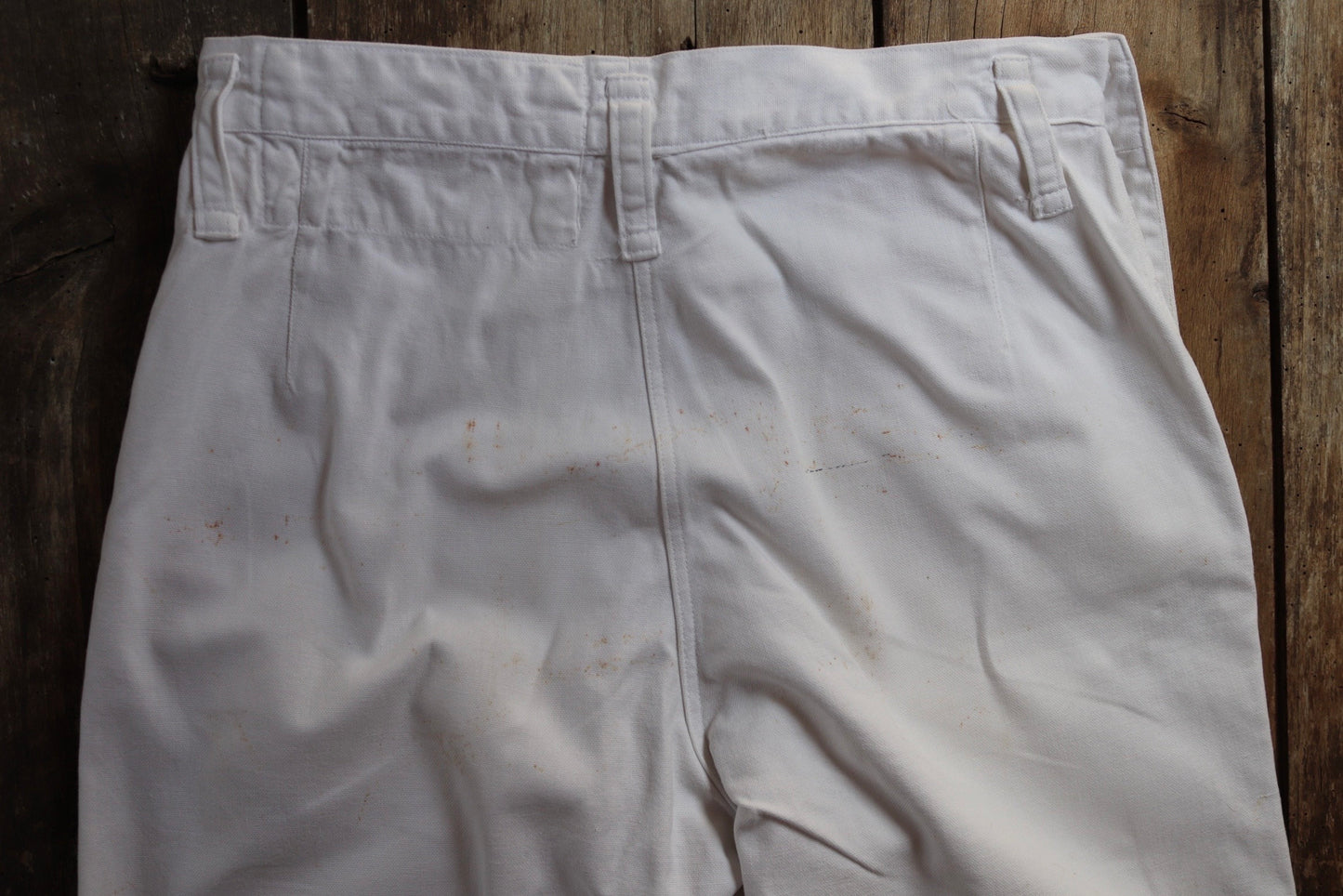 Vintage French white cotton trousers pants 1950s 1960s fall front wide leg Marine Nationale navy naval 31” x 28” riviera beach