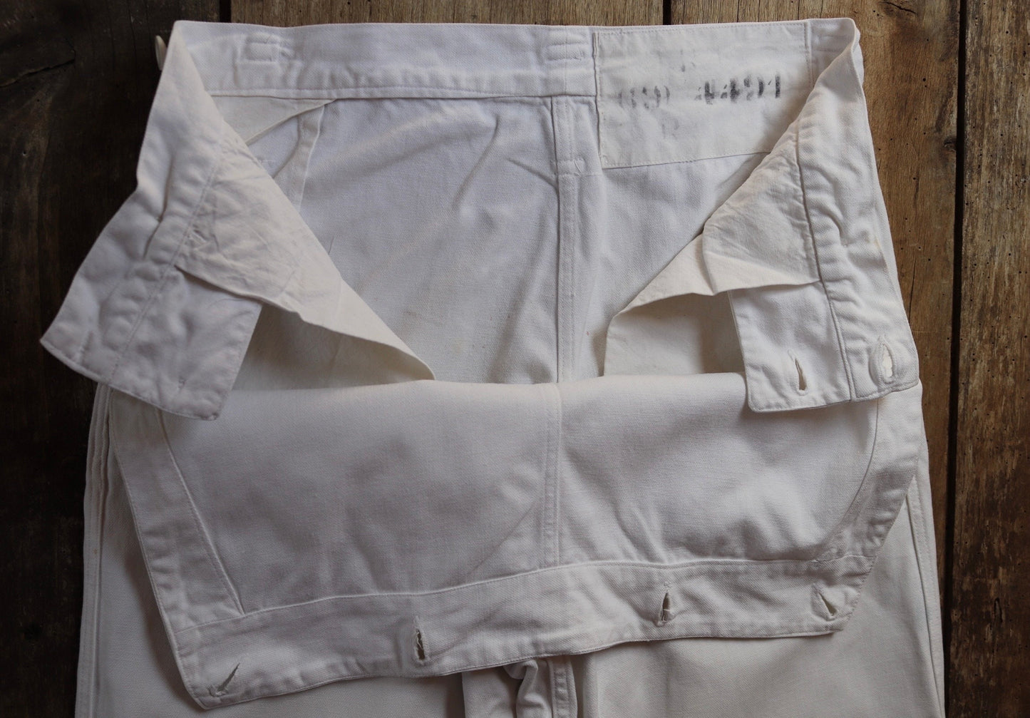 Vintage French white cotton trousers pants 1950s 1960s fall front wide leg Marine Nationale navy naval 31” x 28” riviera beach