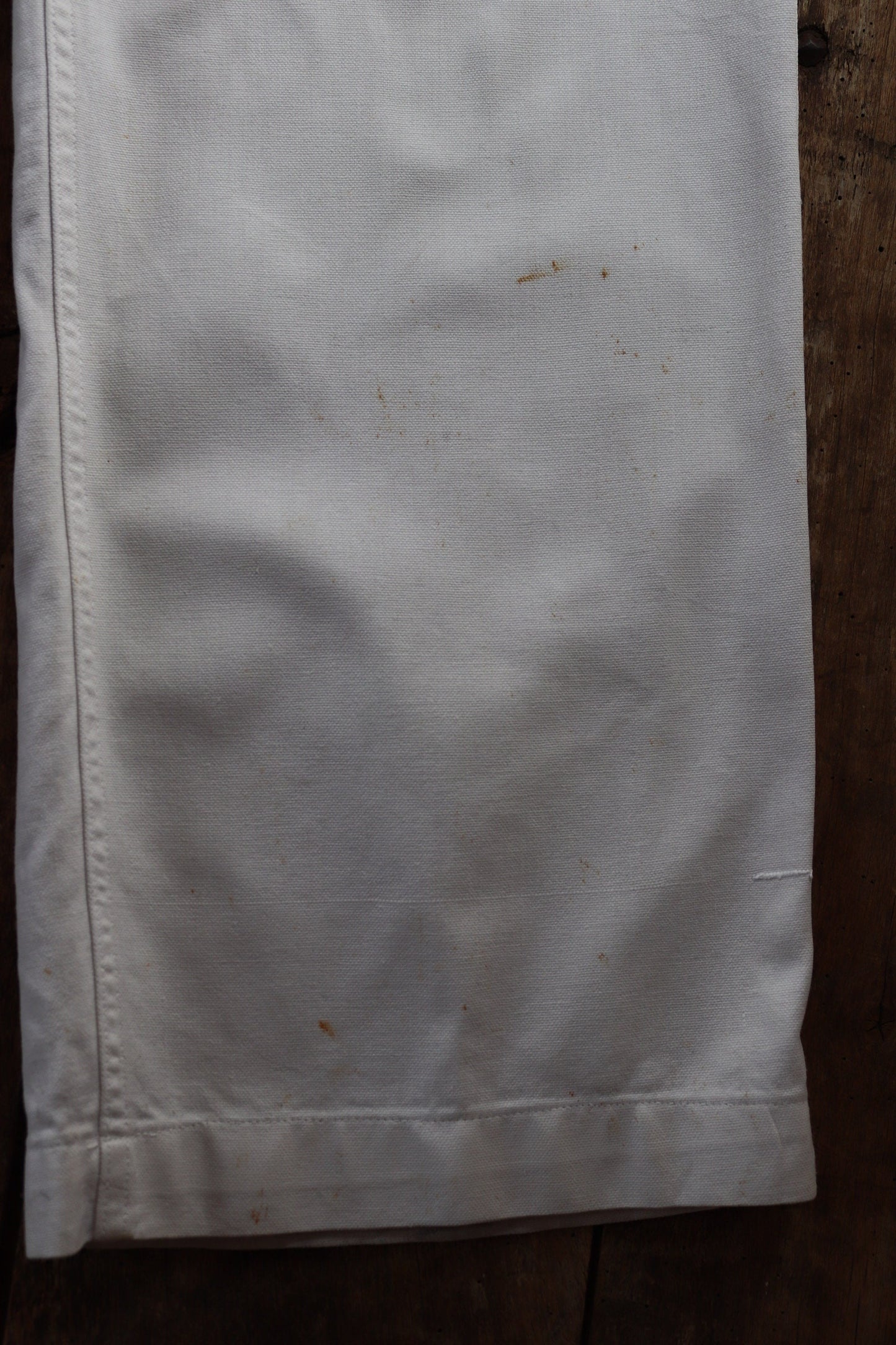 Vintage French white cotton trousers pants 1950s 1960s fall front wide leg Marine Nationale navy naval 31” x 28” riviera beach