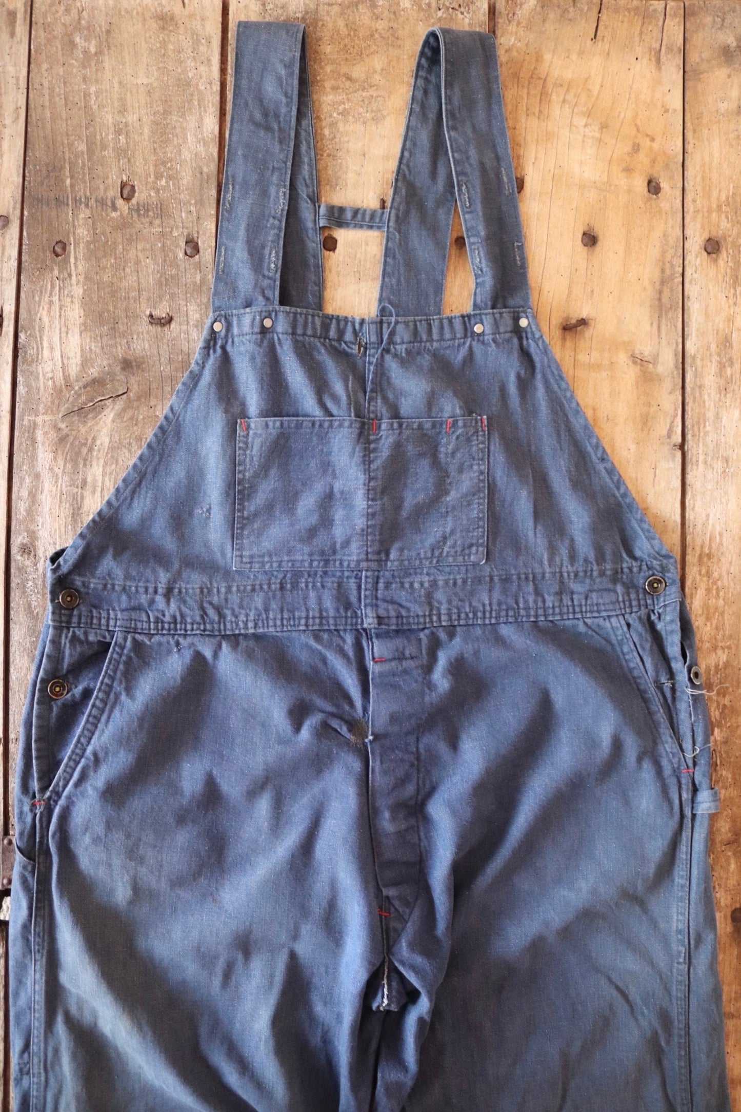 Vintage 1970s 70s 1980s 80s indigo blue denim overalls dungarees bib brace workwear work chore 44” x 32” selvedge H back