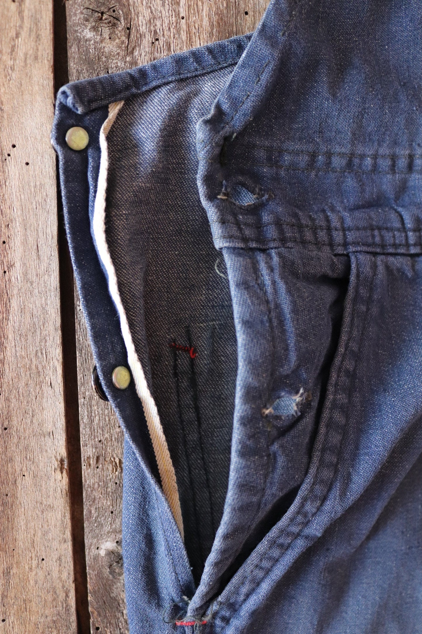 Vintage 1970s 70s 1980s 80s indigo blue denim overalls dungarees bib brace workwear work chore 44” x 32” selvedge H back