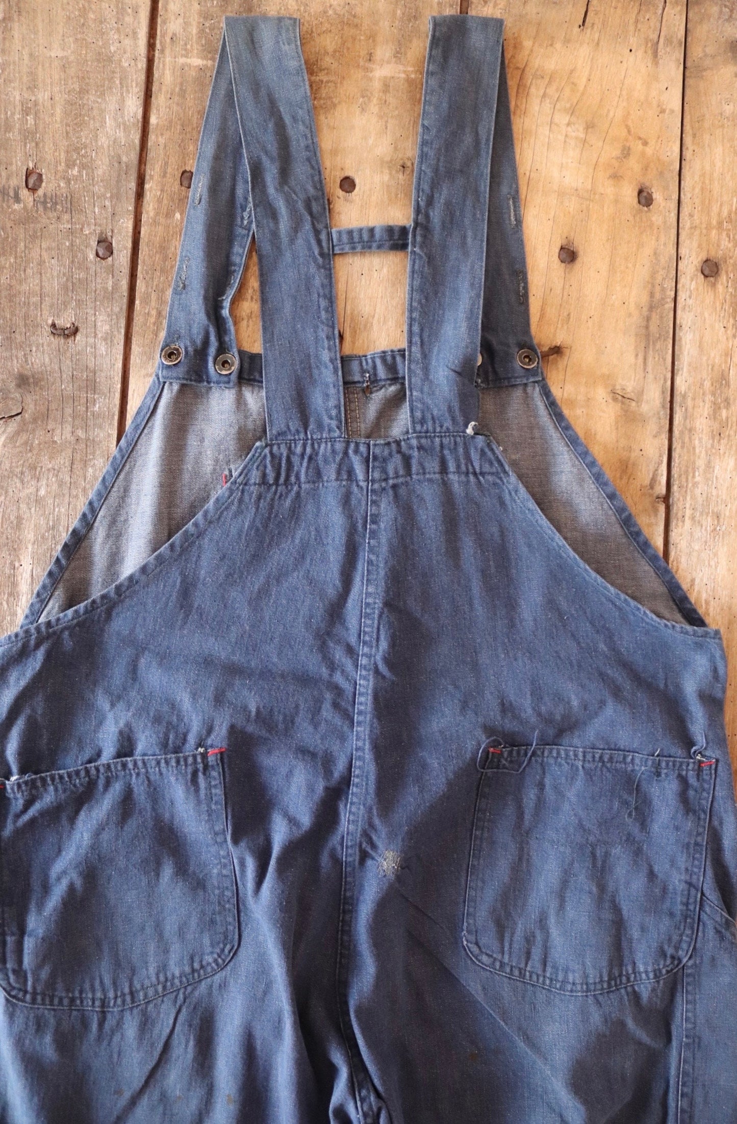 Vintage 1970s 70s 1980s 80s indigo blue denim overalls dungarees bib brace workwear work chore 44” x 32” selvedge H back