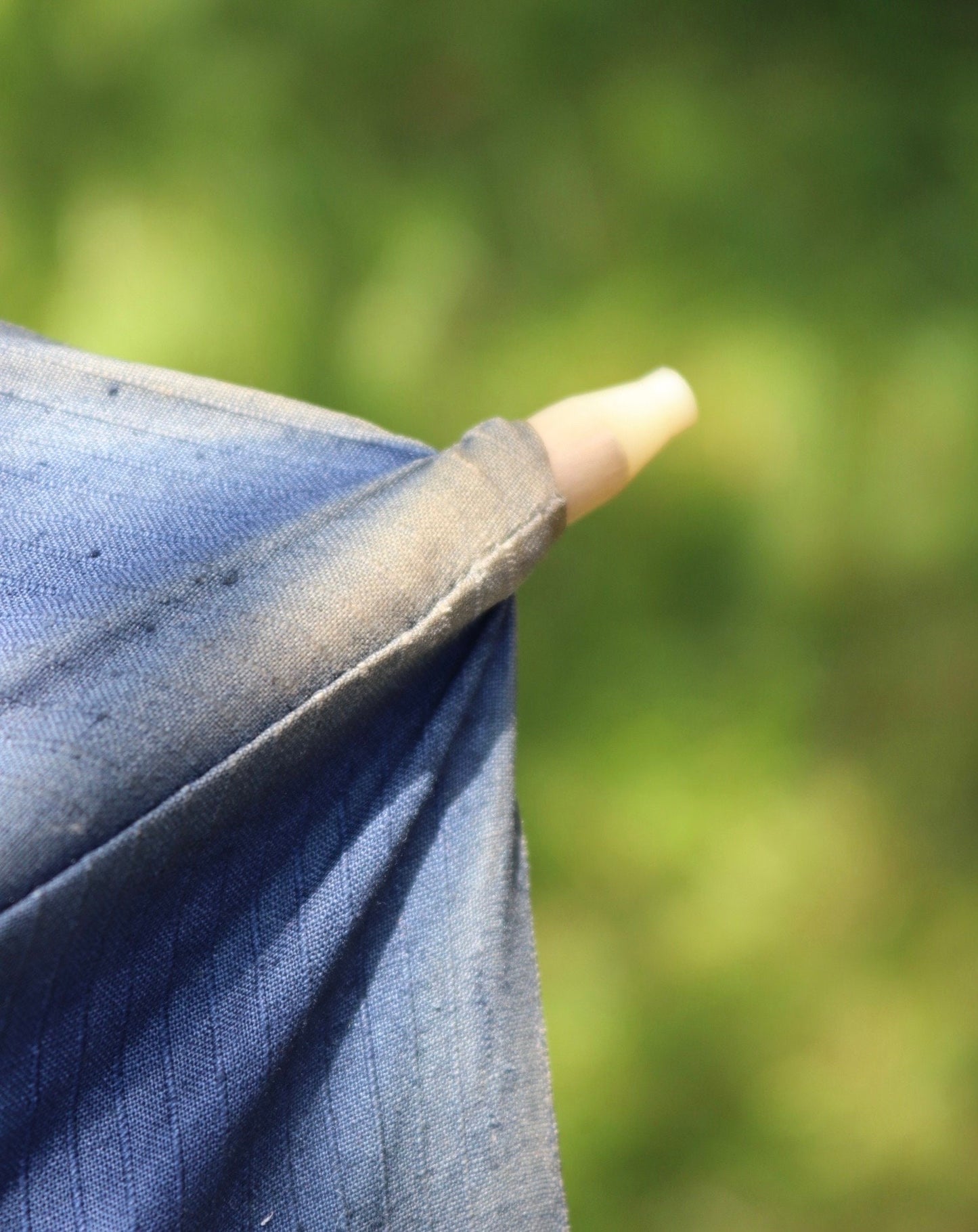 Vintage French garden parasol umbrella workwear 1920s 1930s shepherd sun faded indigo work chore farm patio