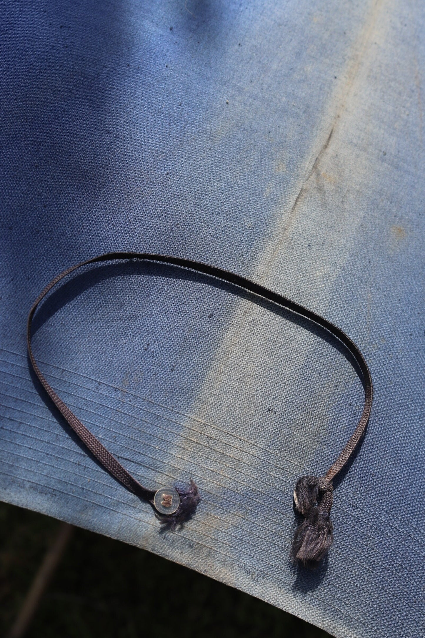 Vintage 1920s French indigo parasol - sun faded cotton umbrella - antique workwear