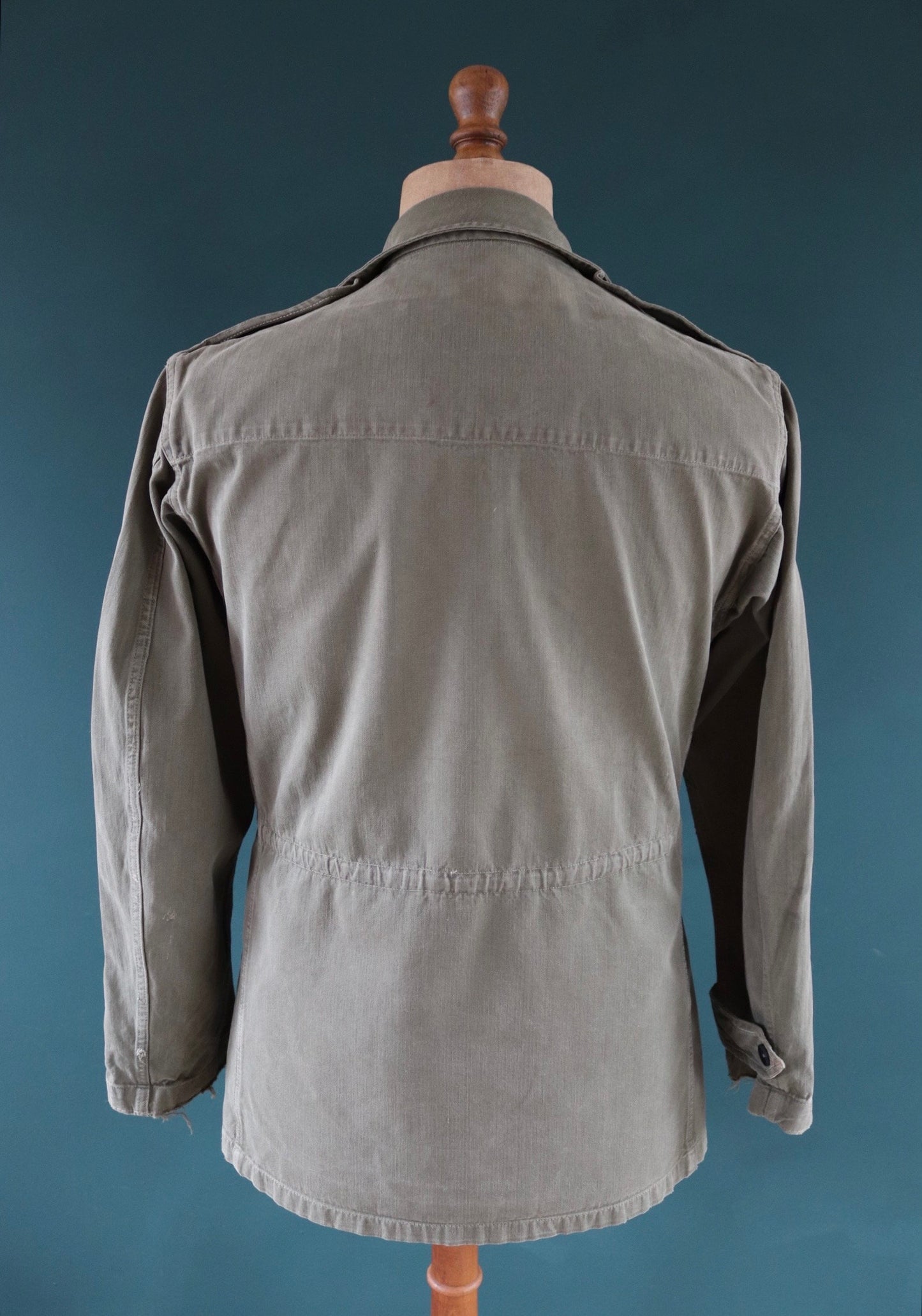 Vintage French army jacket 1950s M47 M 47 field utility military 41” chest khaki green HBT herringbone twill