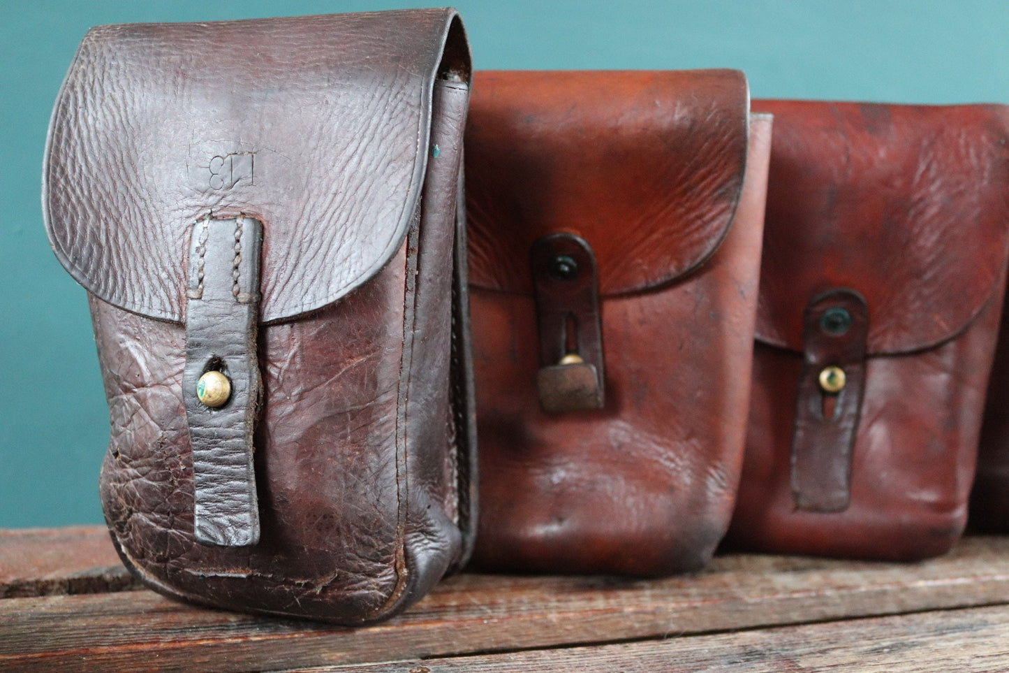 Vintage brown leather bag pouch hip belt 1930s 30s 1940s Swedish army military tool hand stitched riveted festival garden