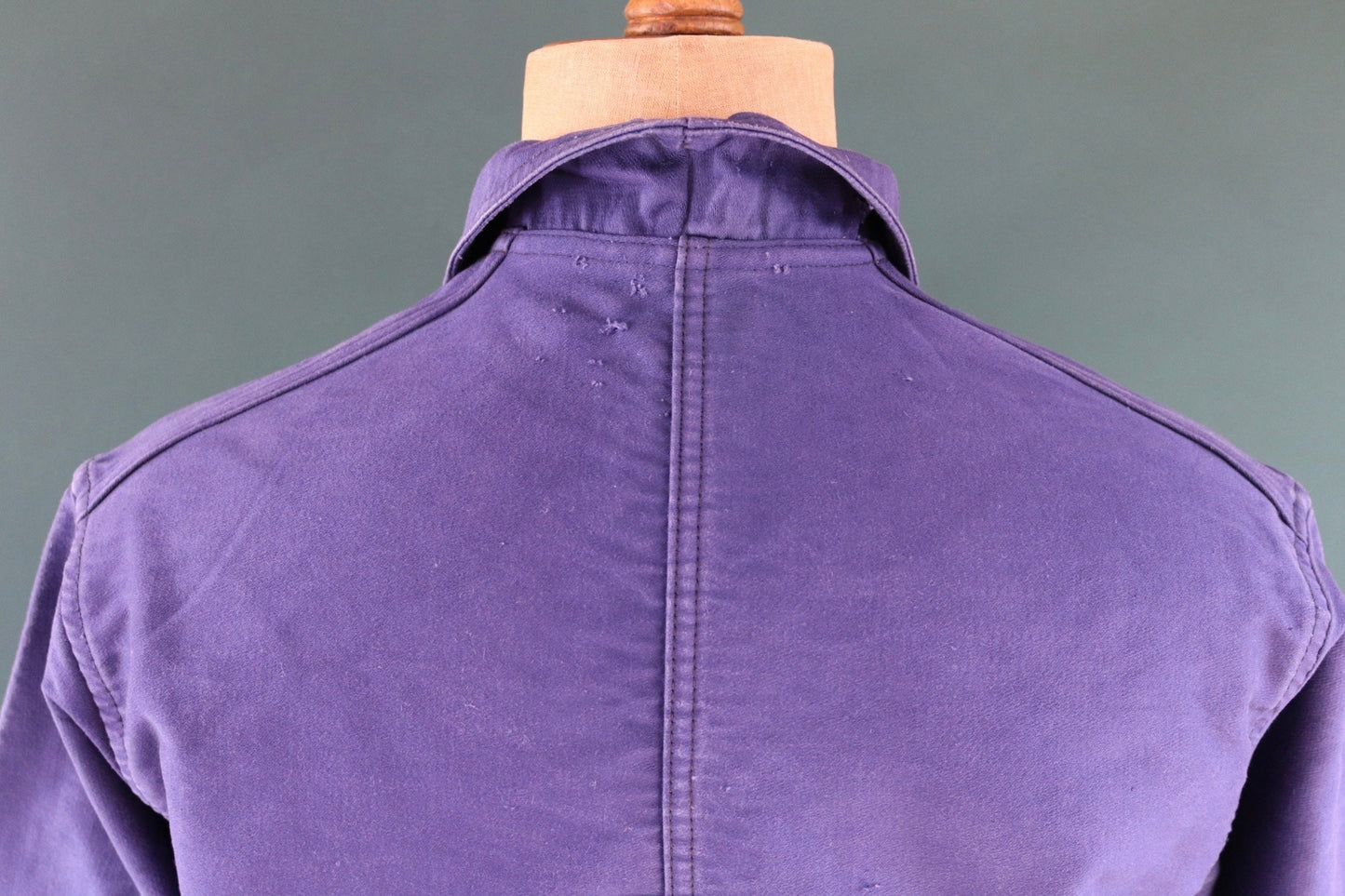 Vintage French blue chore jacket 1950s workwear Le Diable Rouge moleskin work faded 44” chest bleu de travail