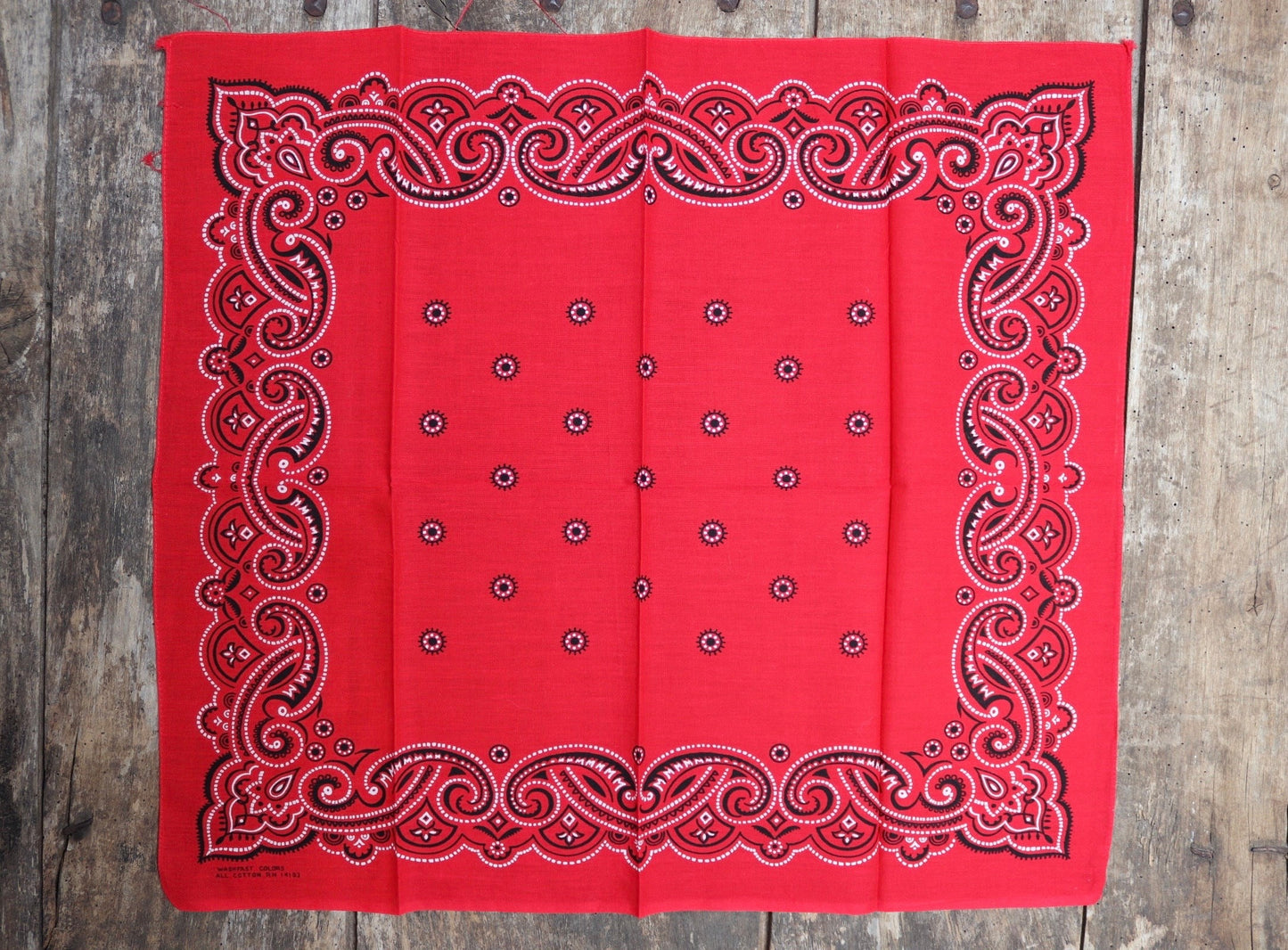 Vintage red printed bandana pocket square neckerchief 22” x 20” cotton color colour fast workwear RN 14193