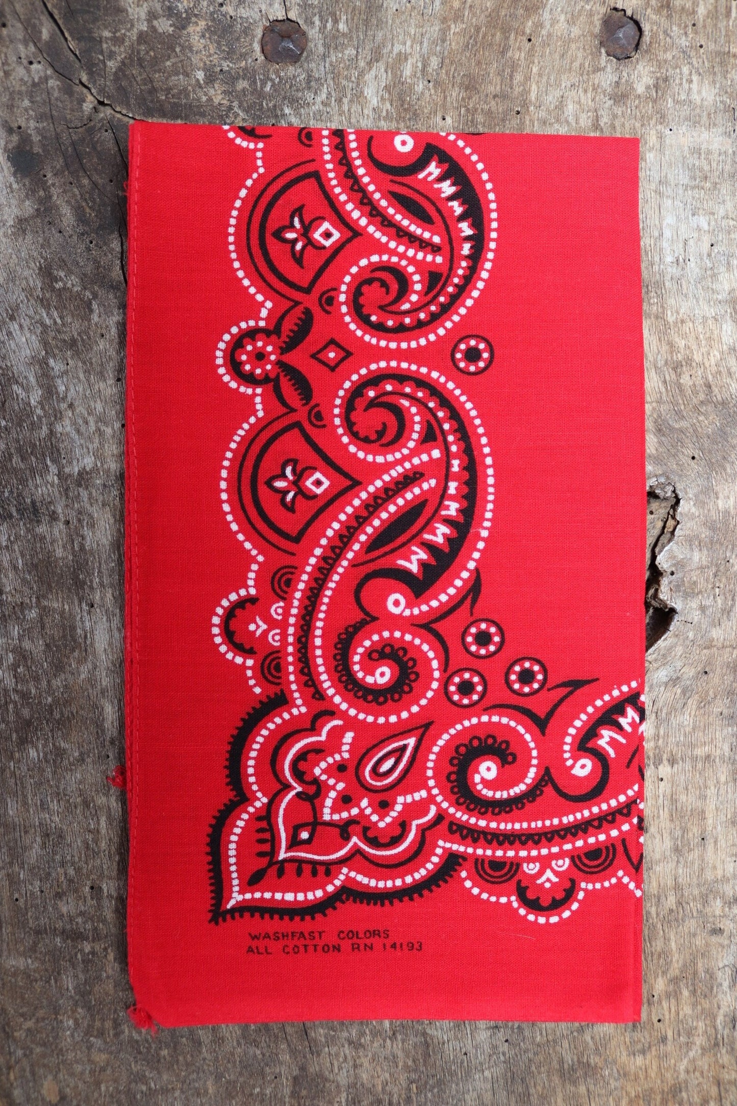 Vintage red cotton bandana - pocket square - workwear neckerchief - 22” x 20” - colourfast - RN 14193