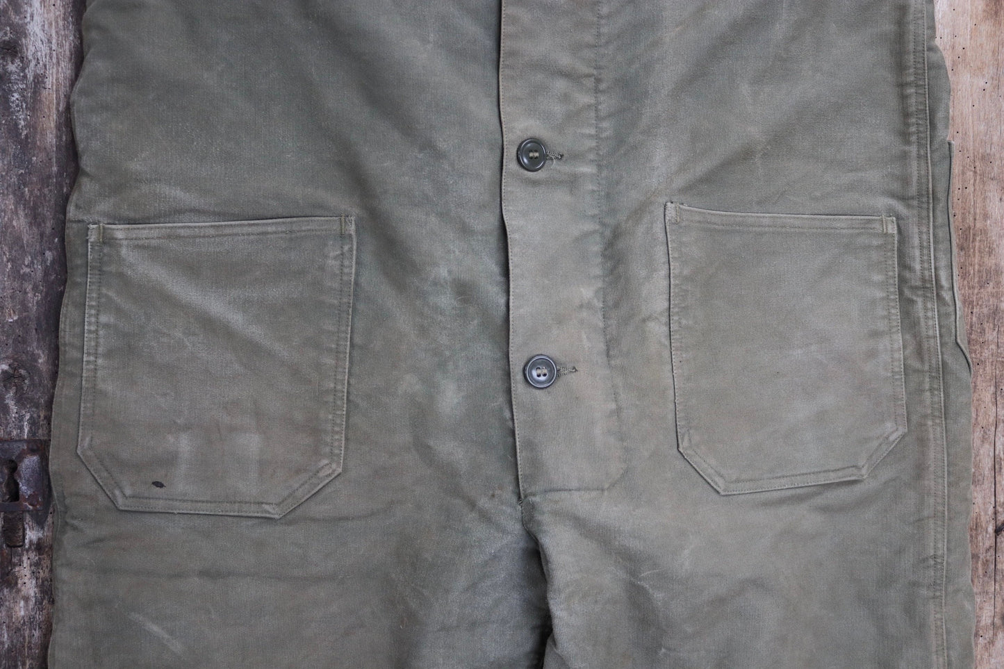 Vintage 1940s 40s WW2 era us navy USN NXSX khaki green insulated deck overalls dungarees bib brace 48” x 28” Talon zipper