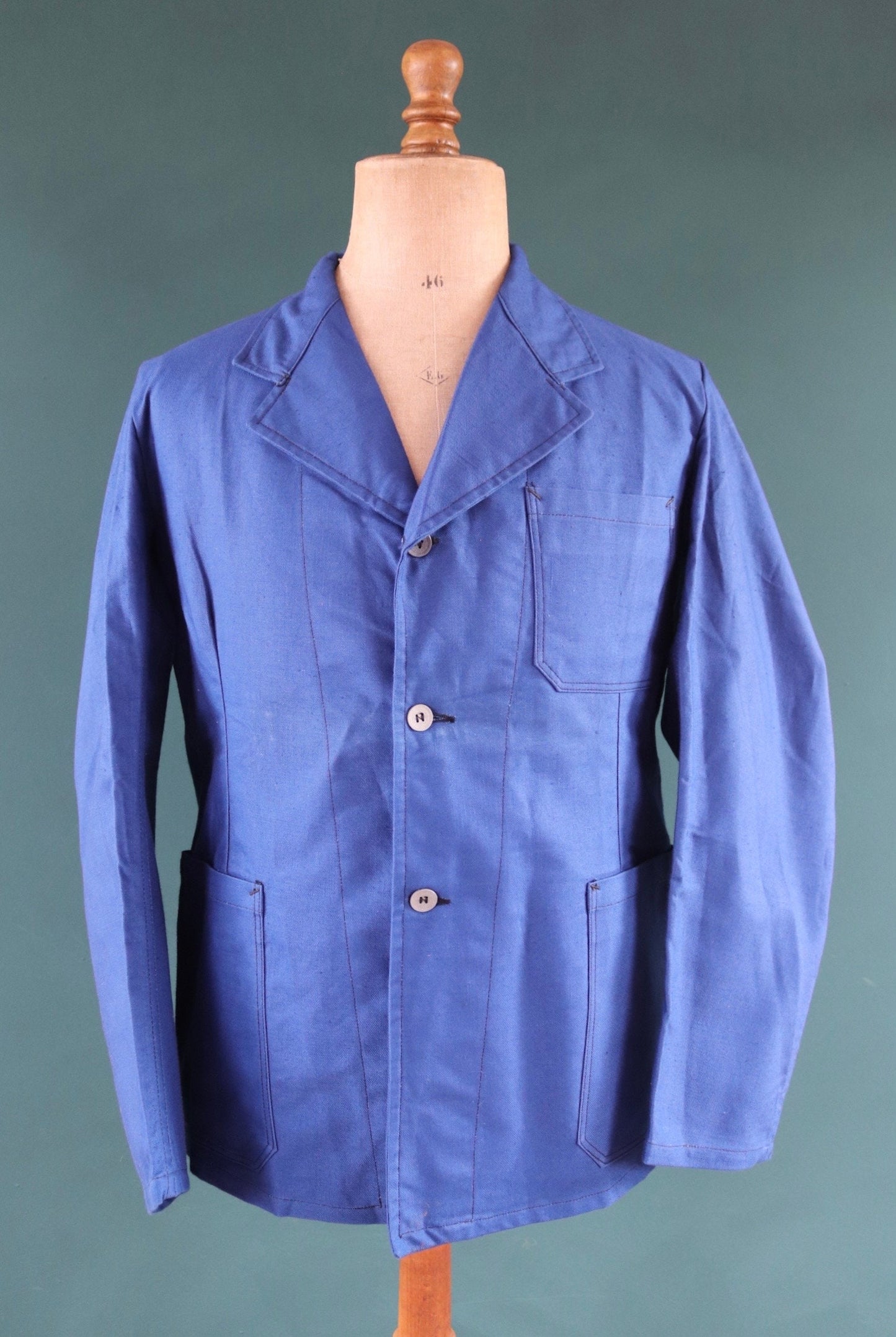 Vintage WW2 workwear jacket 1940s deadstock Swedish military hospital indigo blue cotton twill work chore 41” chest