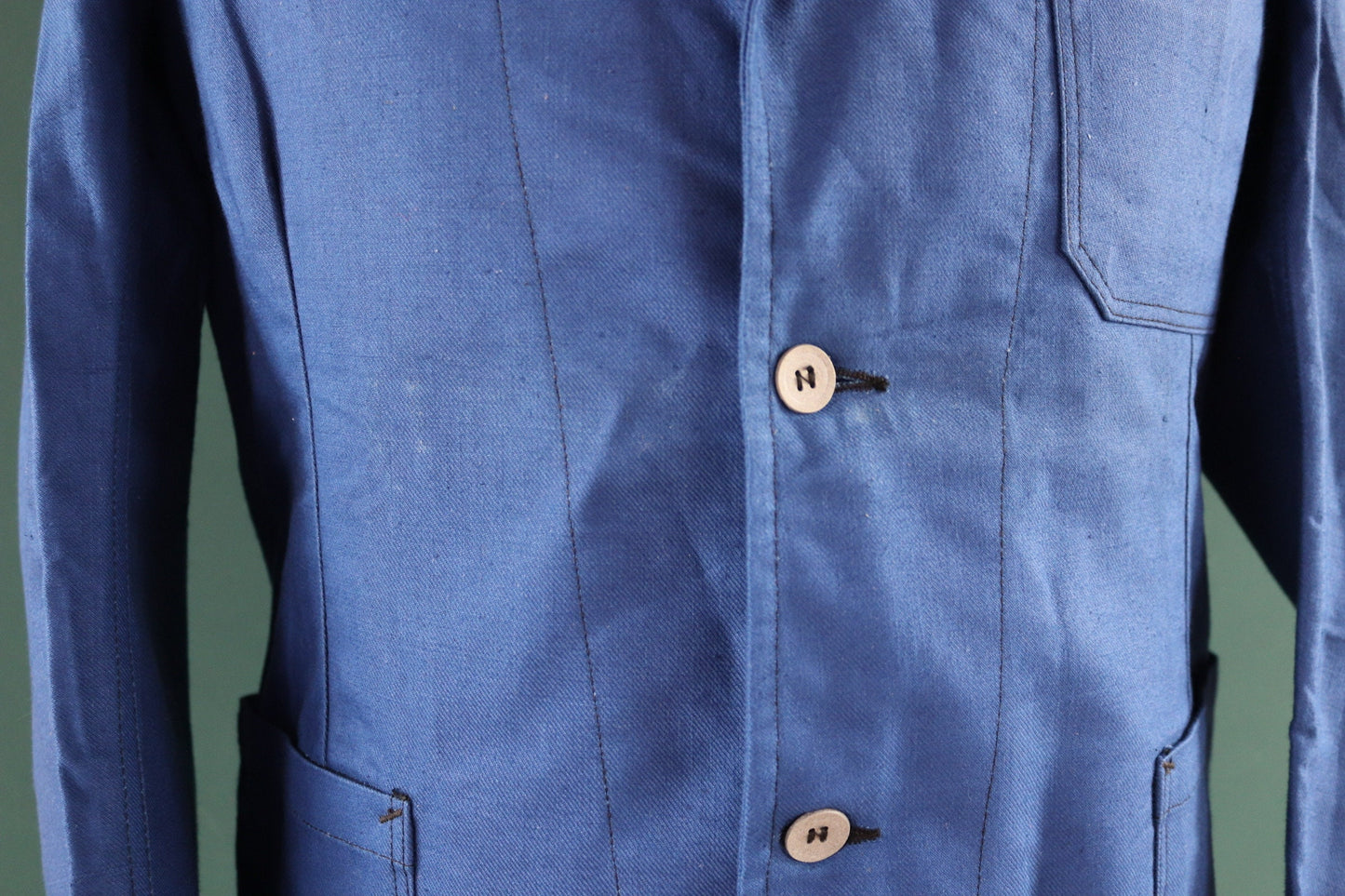 Vintage WW2 workwear jacket 1940s deadstock Swedish military hospital indigo blue cotton twill work chore 41” chest