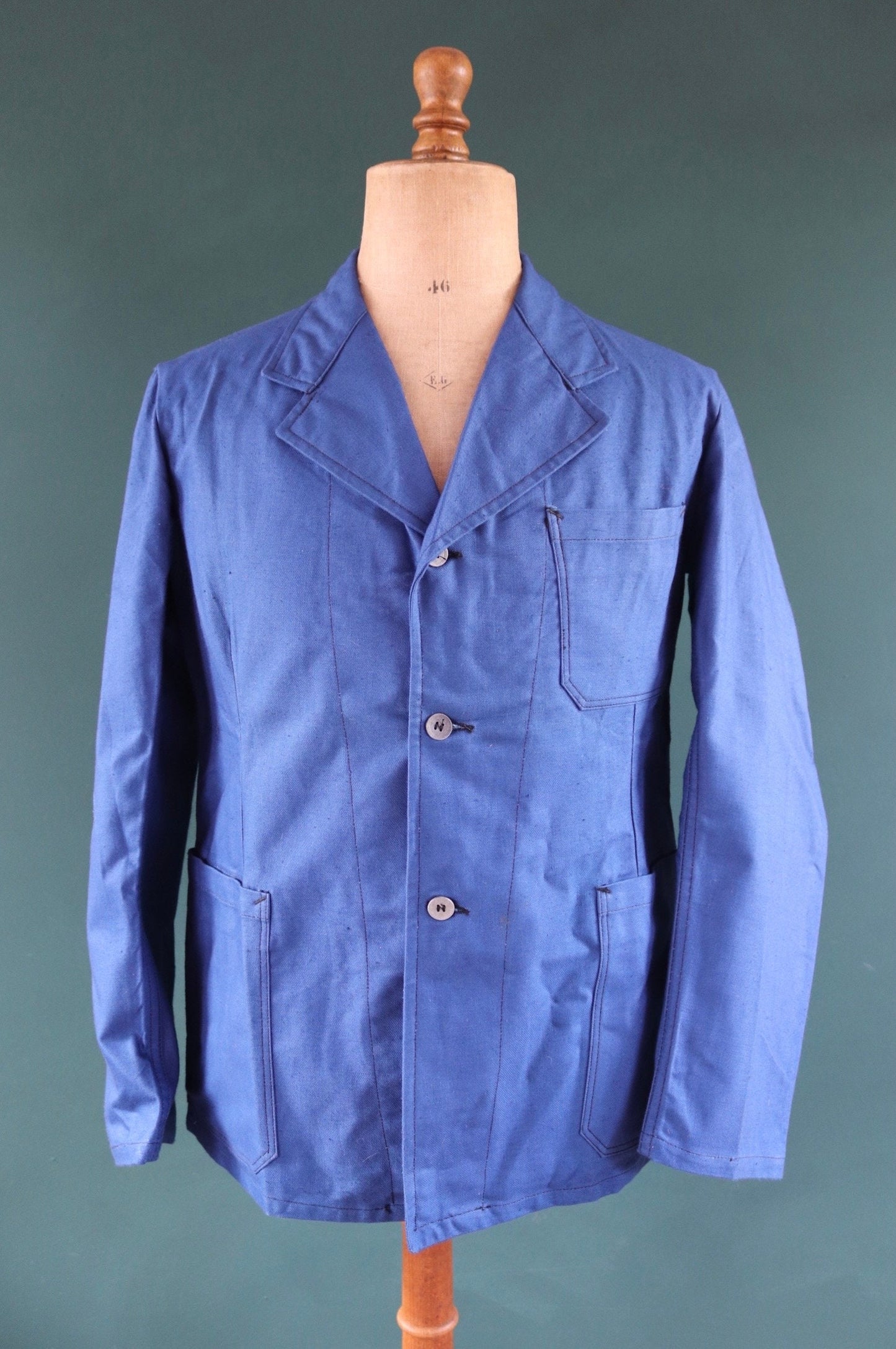 Vintage WW2 workwear jacket 1940s deadstock Swedish military hospital indigo blue cotton twill work chore 42” chest