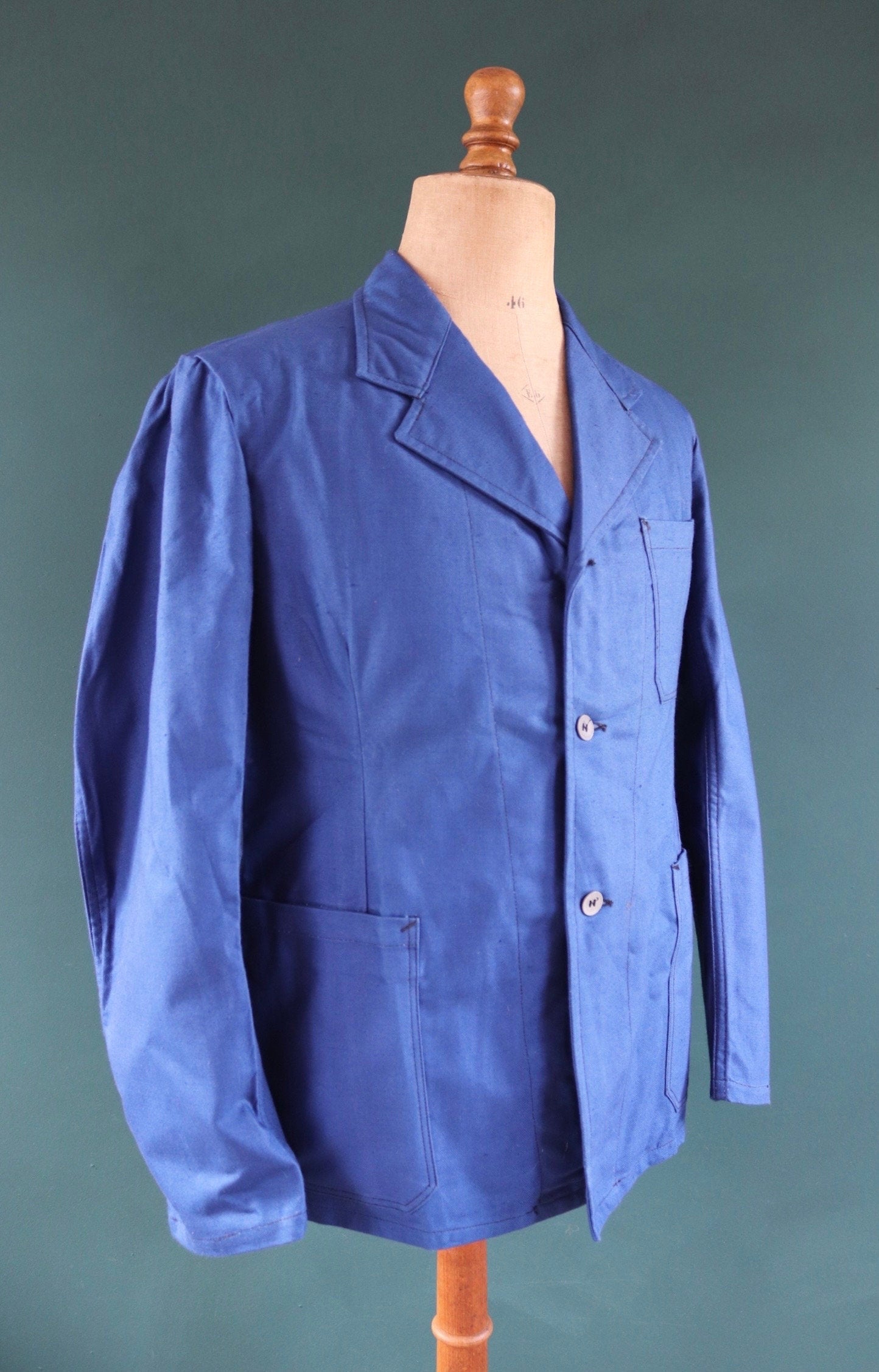 Vintage WW2 workwear jacket 1940s deadstock Swedish military hospital indigo blue cotton twill work chore 42” chest