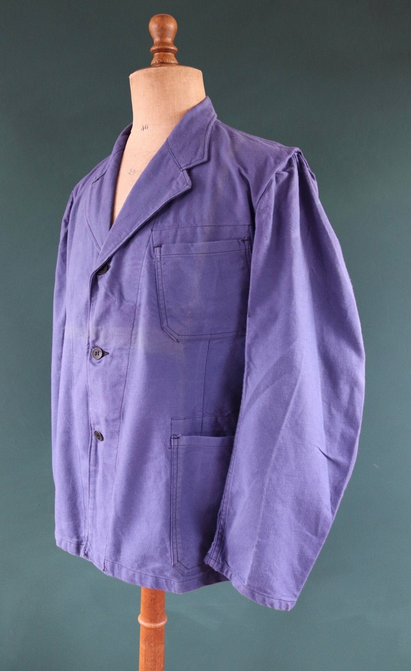 Vintage WW2 workwear jacket 1940s deadstock Swedish military hospital indigo blue cotton twill work chore 47” chest