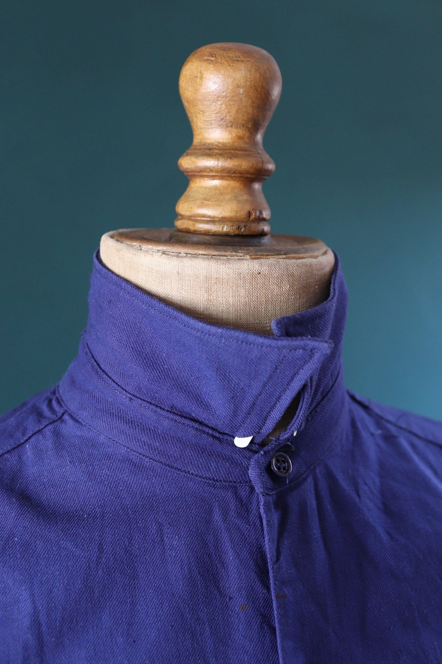 Vintage French workwear shirt 1940s 1950s indigo blue cotton work smock pop over 47” chest faded