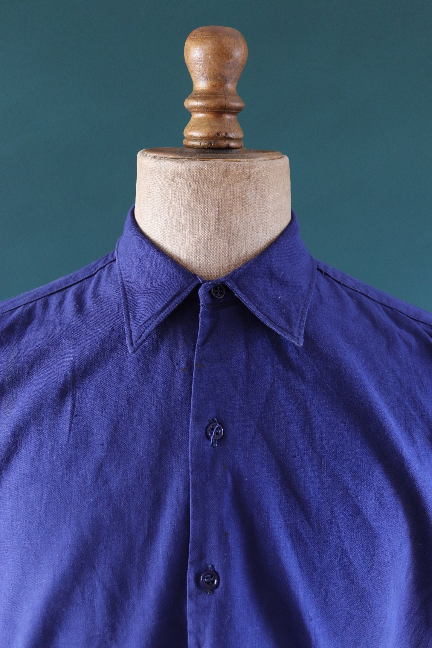 Vintage French workwear shirt 1940s 1950s indigo blue cotton work smock pop over 47” chest faded