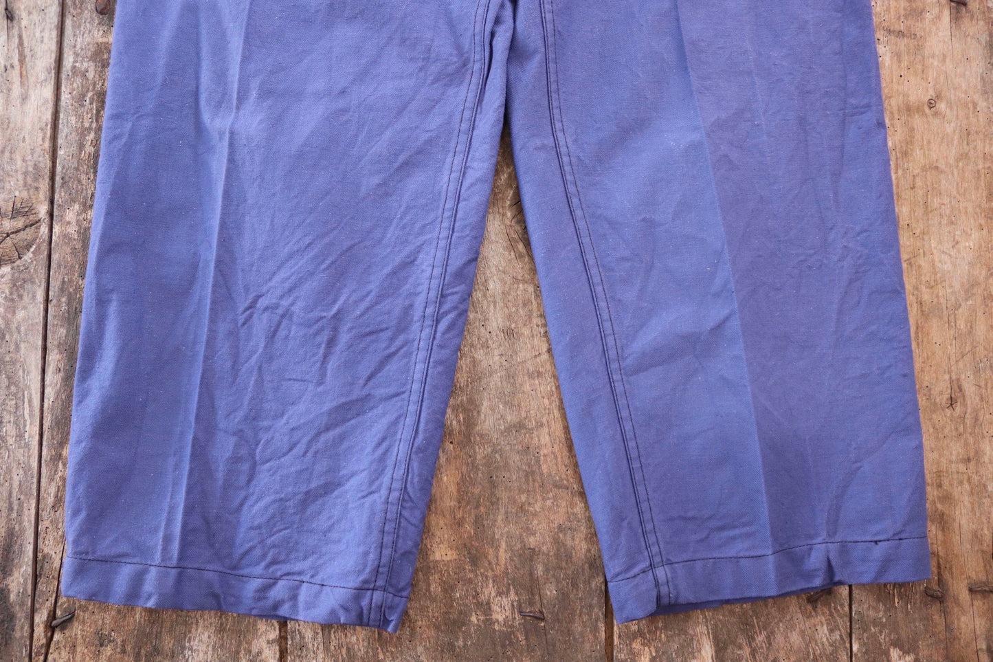 Vintage WW2 workwear trousers pants 1940s Swedish military hospital indigo blue cotton twill work chore 36” x 31” buckle cinch back