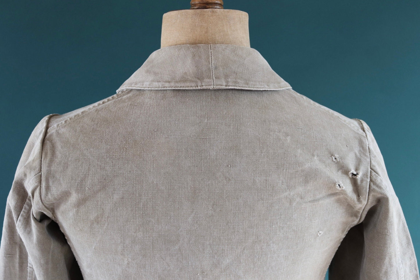 Vintage French workwear jacket 1940s brown thick cotton canvas work chore 38” chest walrus collar