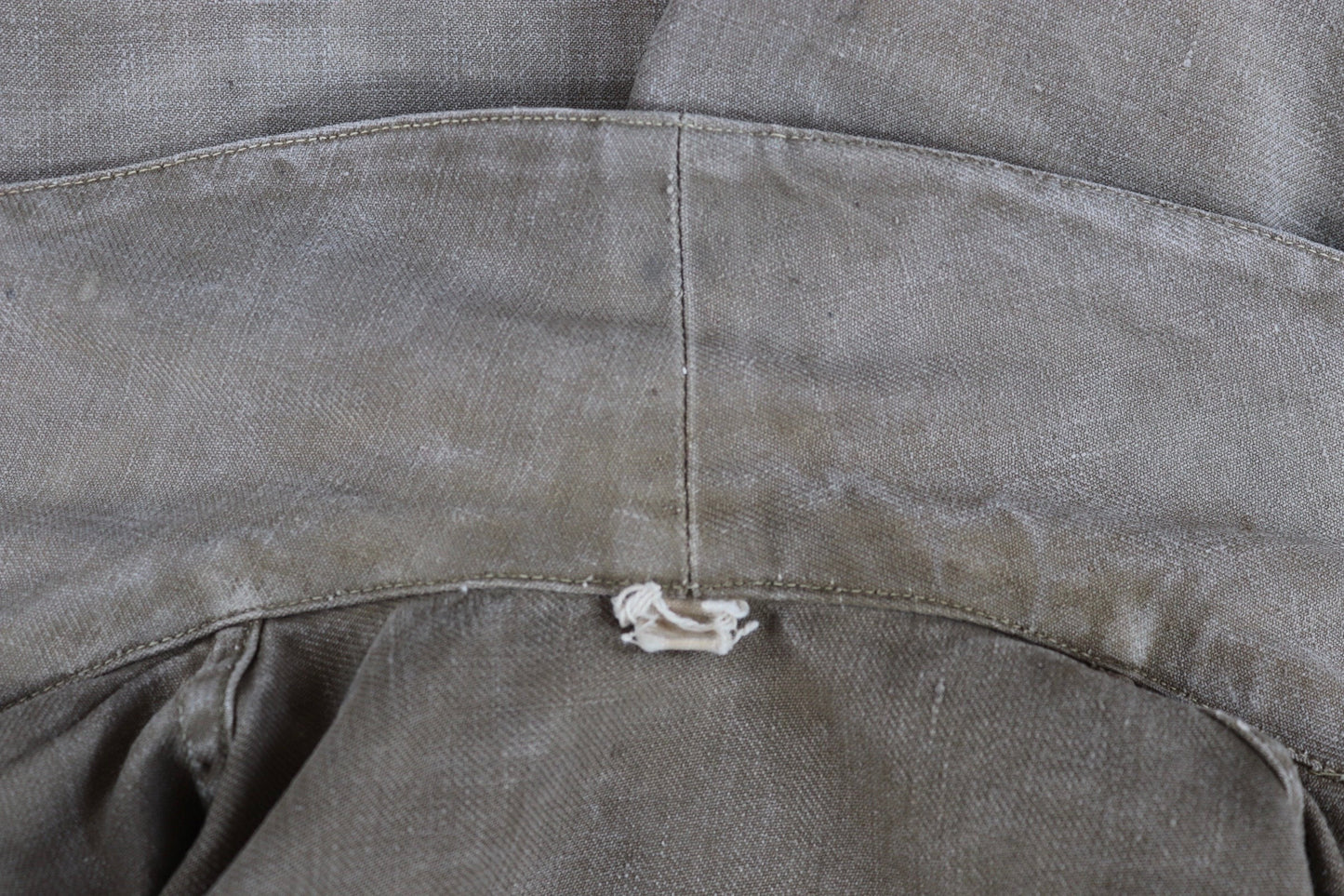 Vintage French workwear jacket 1940s brown thick cotton canvas work chore 38” chest walrus collar