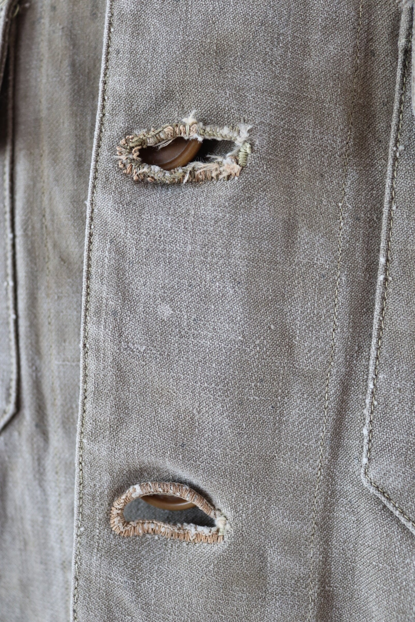 Vintage French workwear jacket 1940s brown thick cotton canvas work chore 38” chest walrus collar