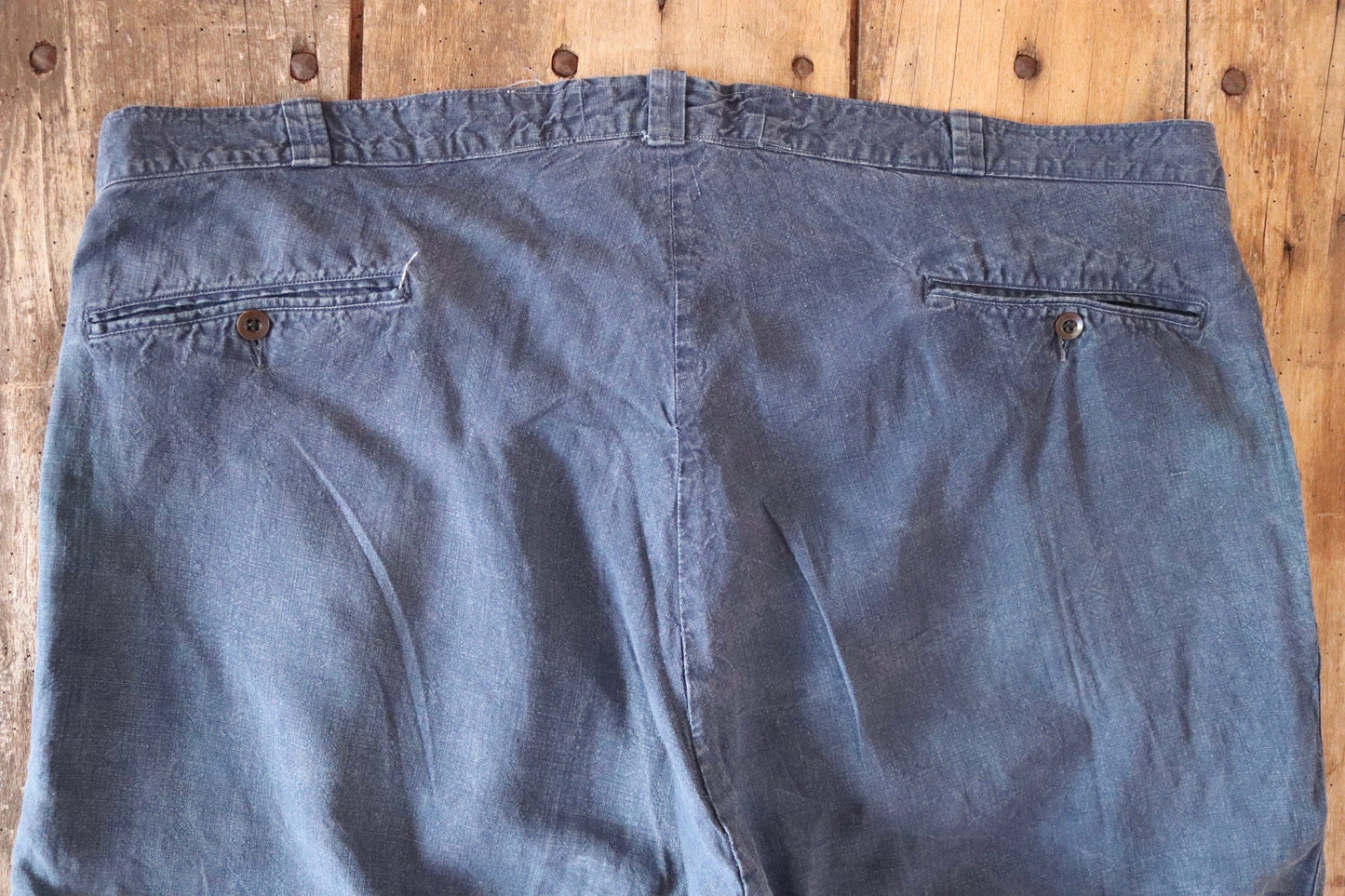 Vintage French workwear trousers pants indigo linen maquignon 1930s 1940s work chore 44” x 32”