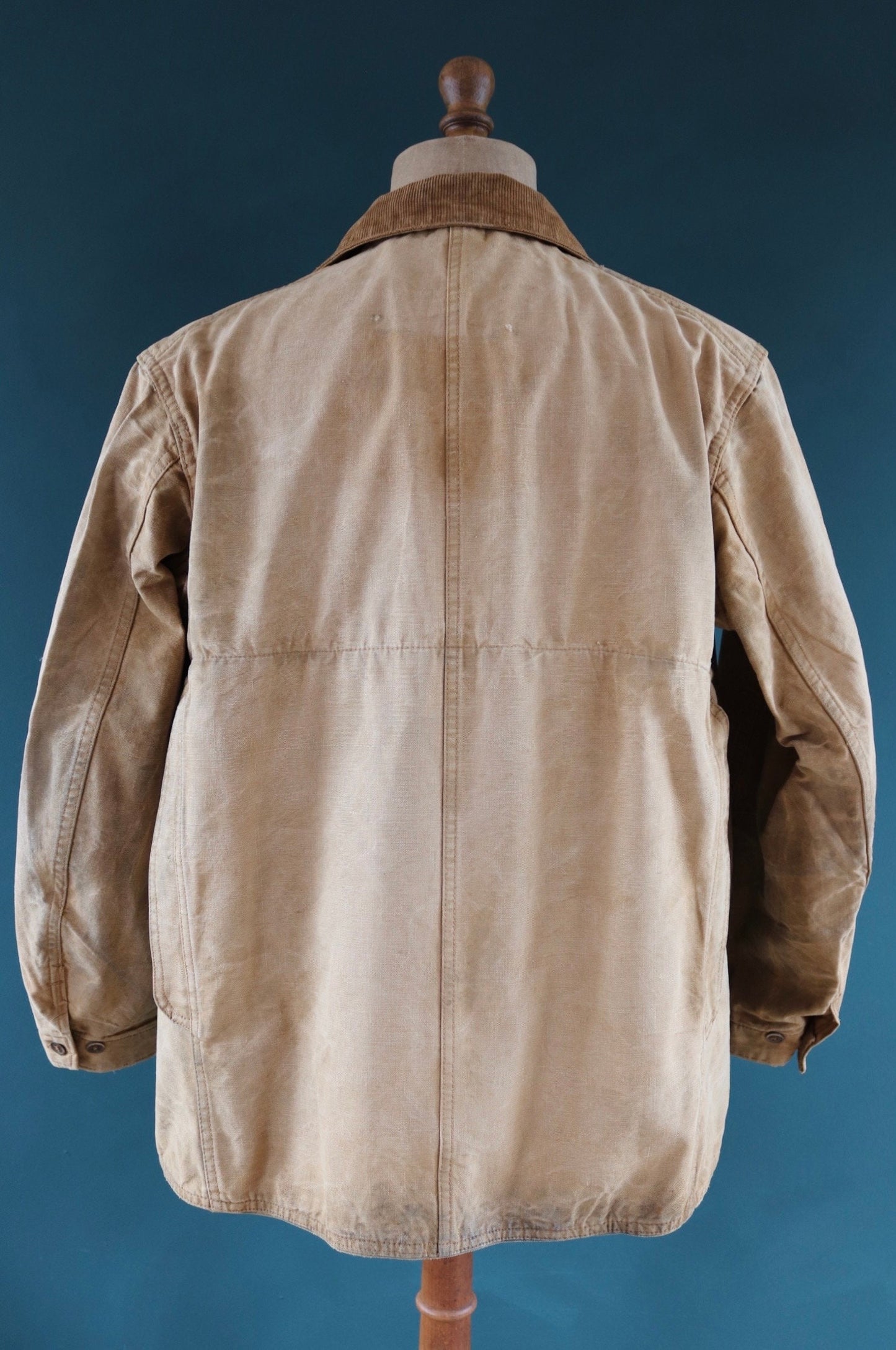 Vintage 1920s 20s tin cloth duck cotton canvas hunting shooting jacket 48” chest Hettrick American workwear work chore