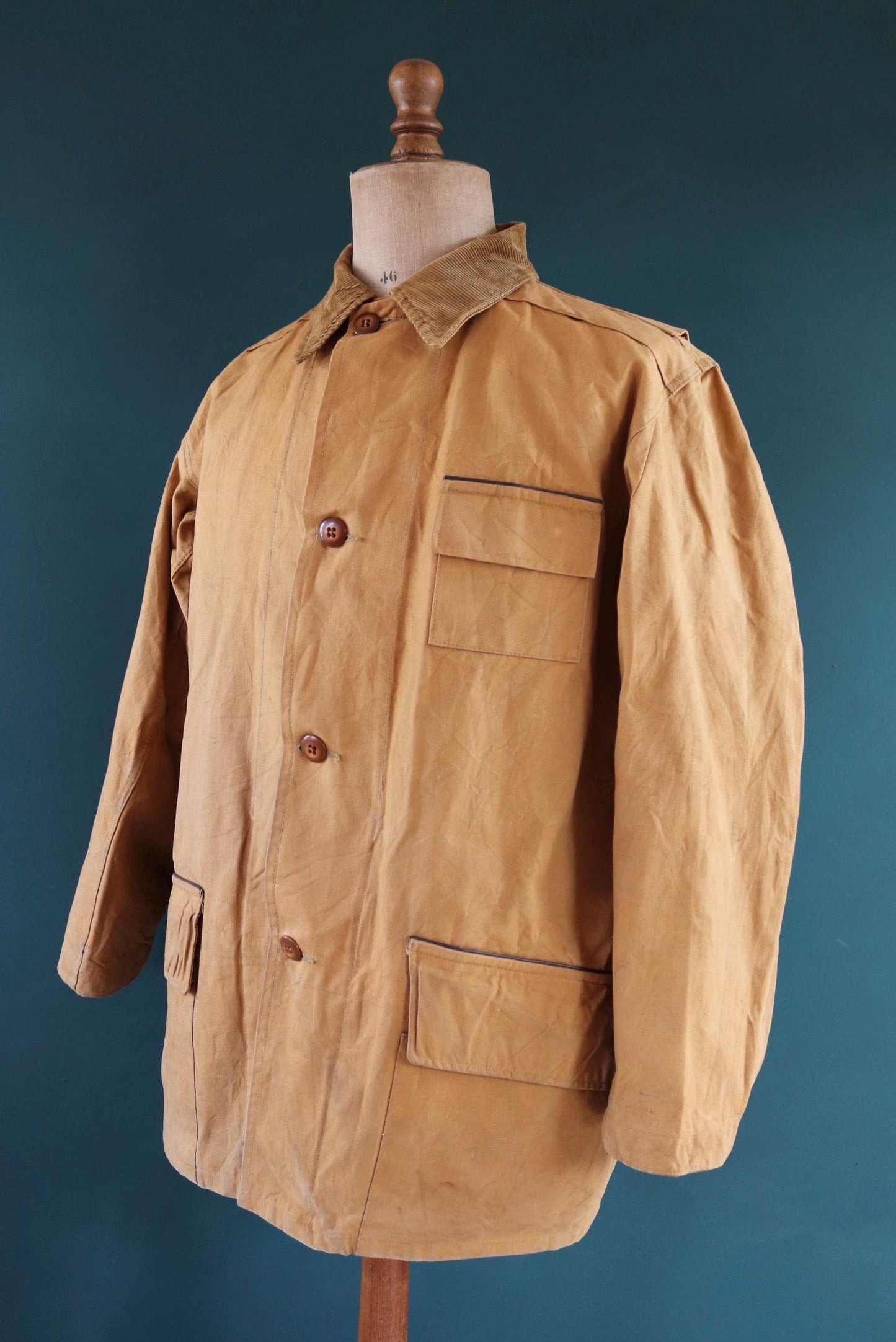 Vintage 1940s 40s 1950s 50s Duxbak duck cotton canvas tin cloth hunting shooting jacket 52” chest workwear work chore
