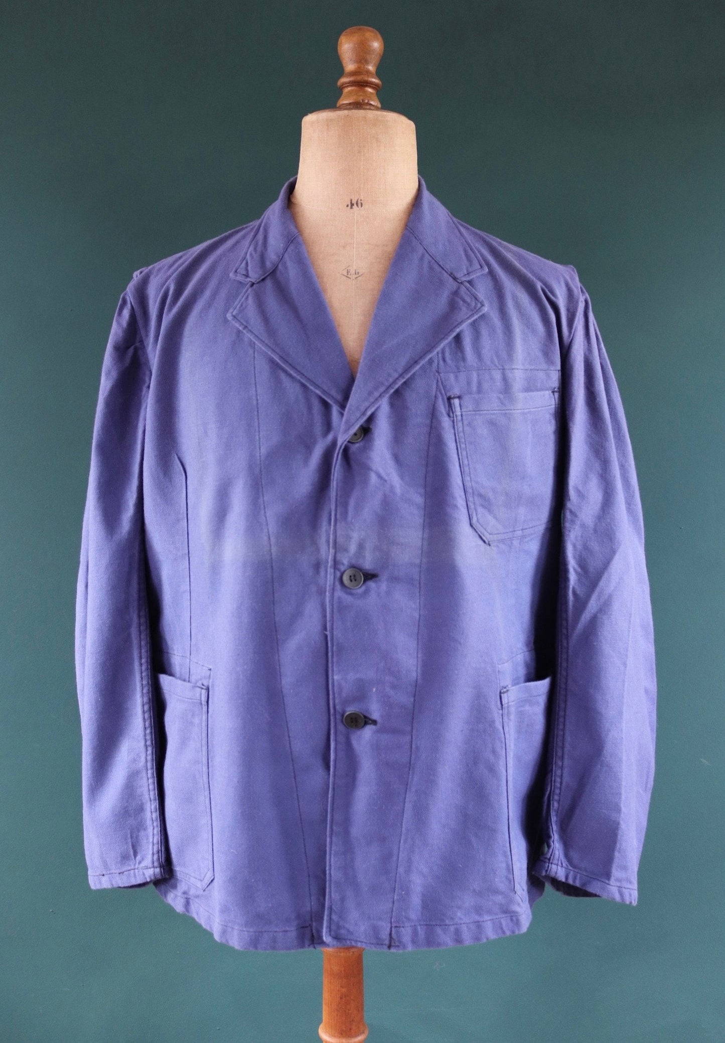 Vintage WW2 workwear jacket 1940s deadstock Swedish military hospital indigo blue cotton twill work chore 47” chest