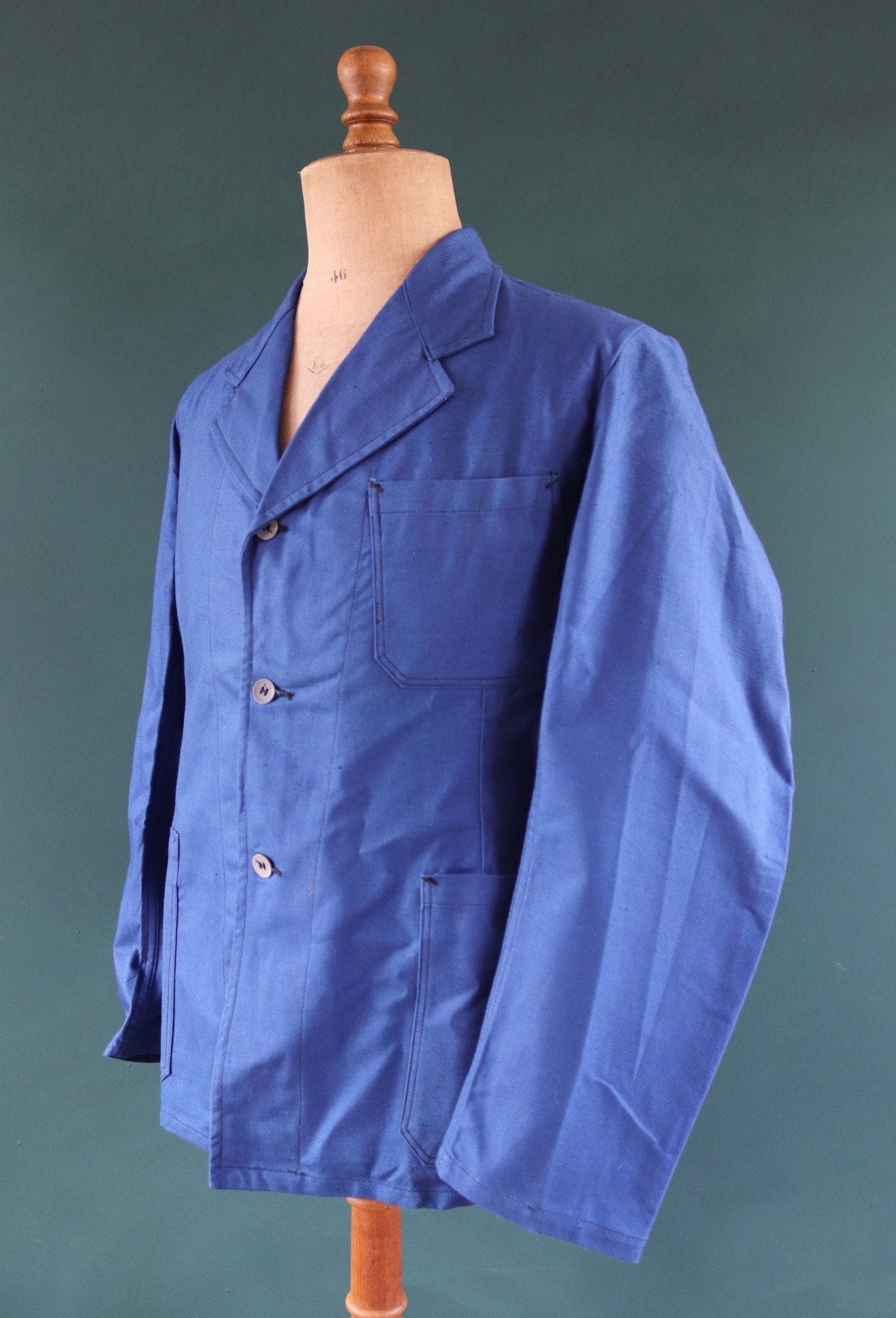 Vintage WW2 workwear jacket 1940s deadstock Swedish military hospital indigo blue cotton twill work chore 42” chest