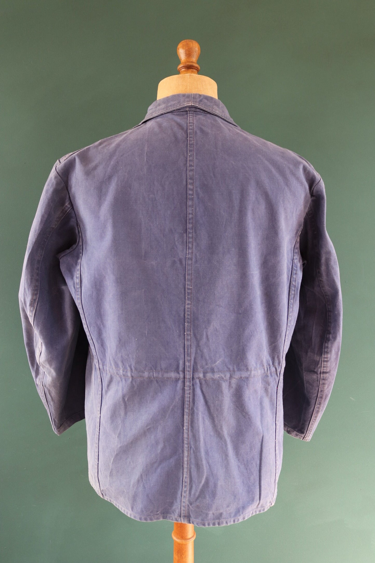 Vintage French blue workwear jacket 1960s pompier fireman cotton twill work chore faded 46” chest bleu de travail