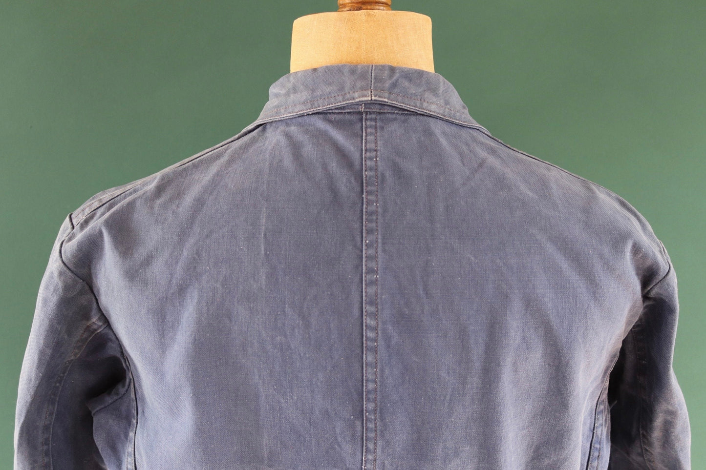 Vintage French blue workwear jacket 1960s pompier fireman cotton twill work chore faded 46” chest bleu de travail