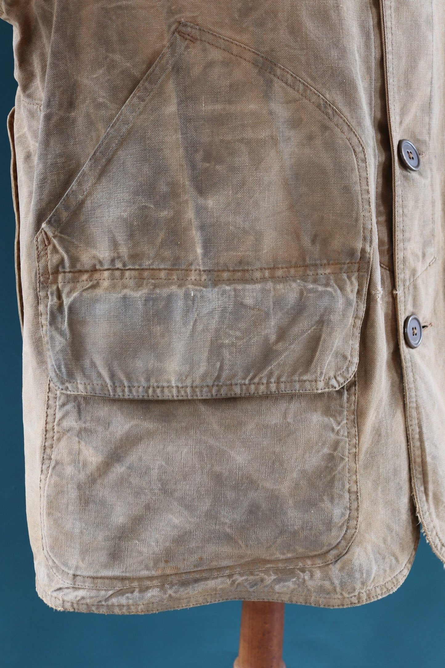 Vintage 1920s 20s tin cloth duck cotton canvas hunting shooting jacket 48” chest Hettrick American workwear work chore