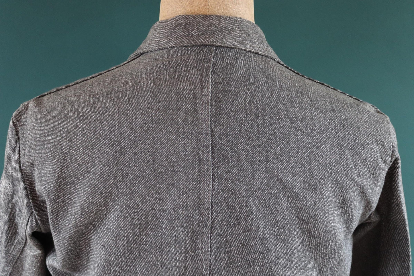 Vintage French workwear jacket salt pepper grey long coat overall 1950s 1960s factory machinist 44” chest selvedge