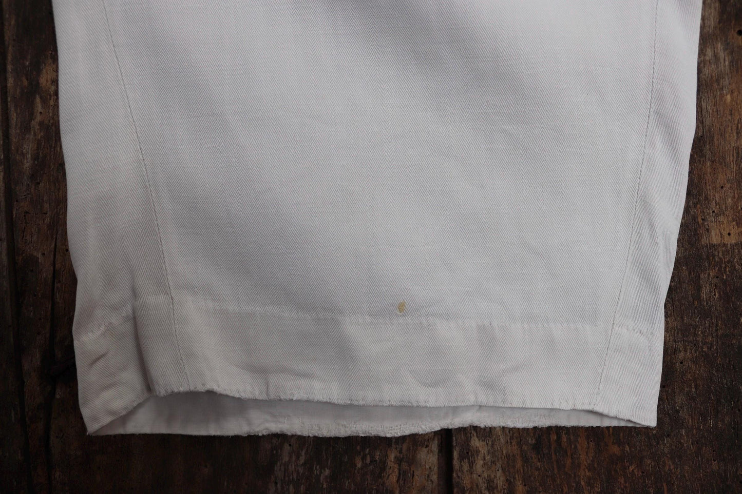 Vintage 1910s 1920s French trousers pants white cotton 41” x 31” riviera beach fishtail v notch cinch back balloon leg bone buttons