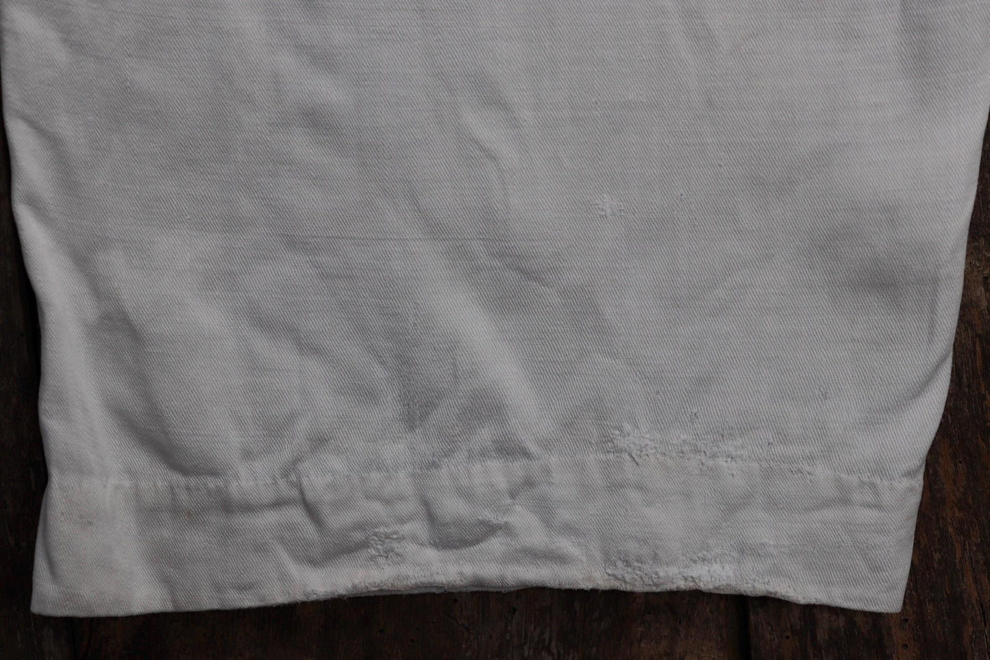 Vintage 1910s 1920s French trousers pants white cotton 41” x 31” riviera beach fishtail v notch cinch back balloon leg bone buttons