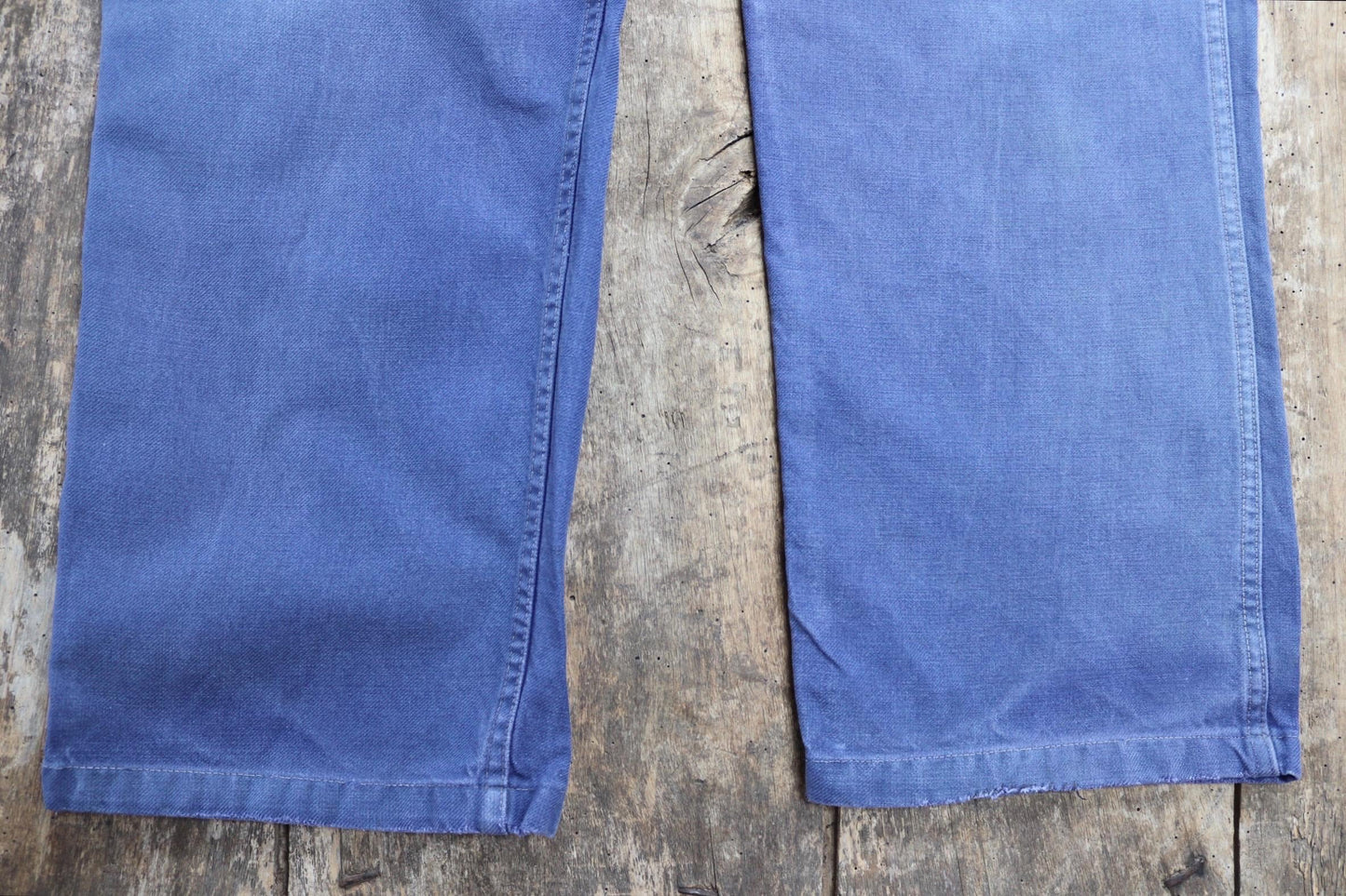 Vintage French workwear trousers pants 1940s 1950s indigo cotton twill work chore 38” x 29” buckle back fishtail