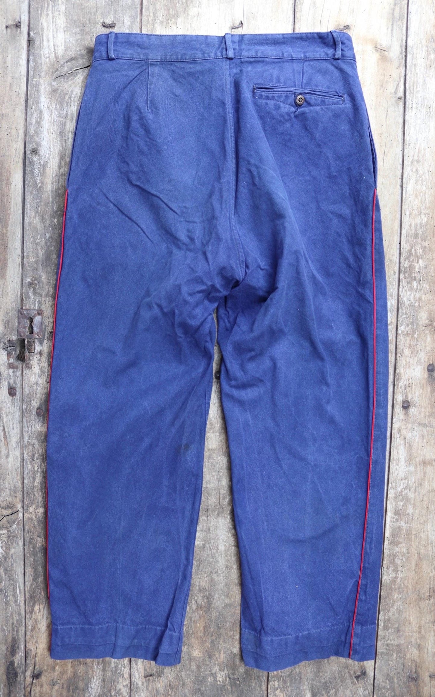 Vintage French work trousers pants 1950s 1960s indigo blue cotton twill fireman firefighter 32” x 27” workwear sapeurs pompiers