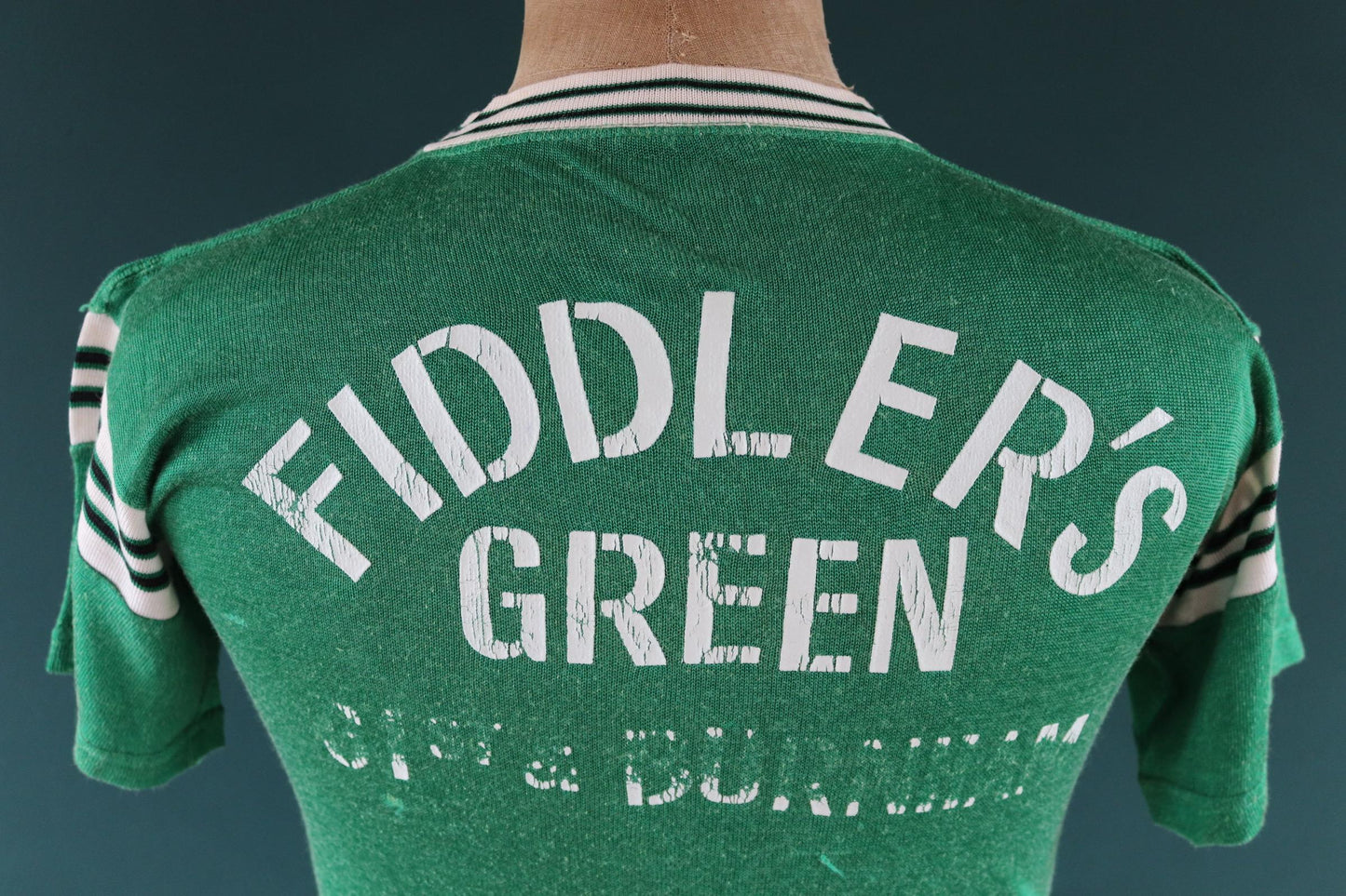Vintage 1970s 70s New Era Fiddlers Green nylon durene shirt sports sportswear ringer 36” chest football sportswear sports USA
